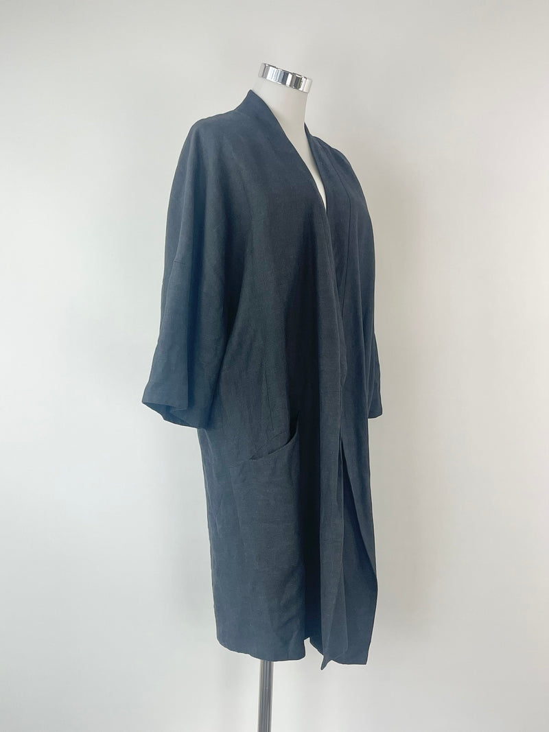 Nique Black Linen Blend Open Coat - AU10