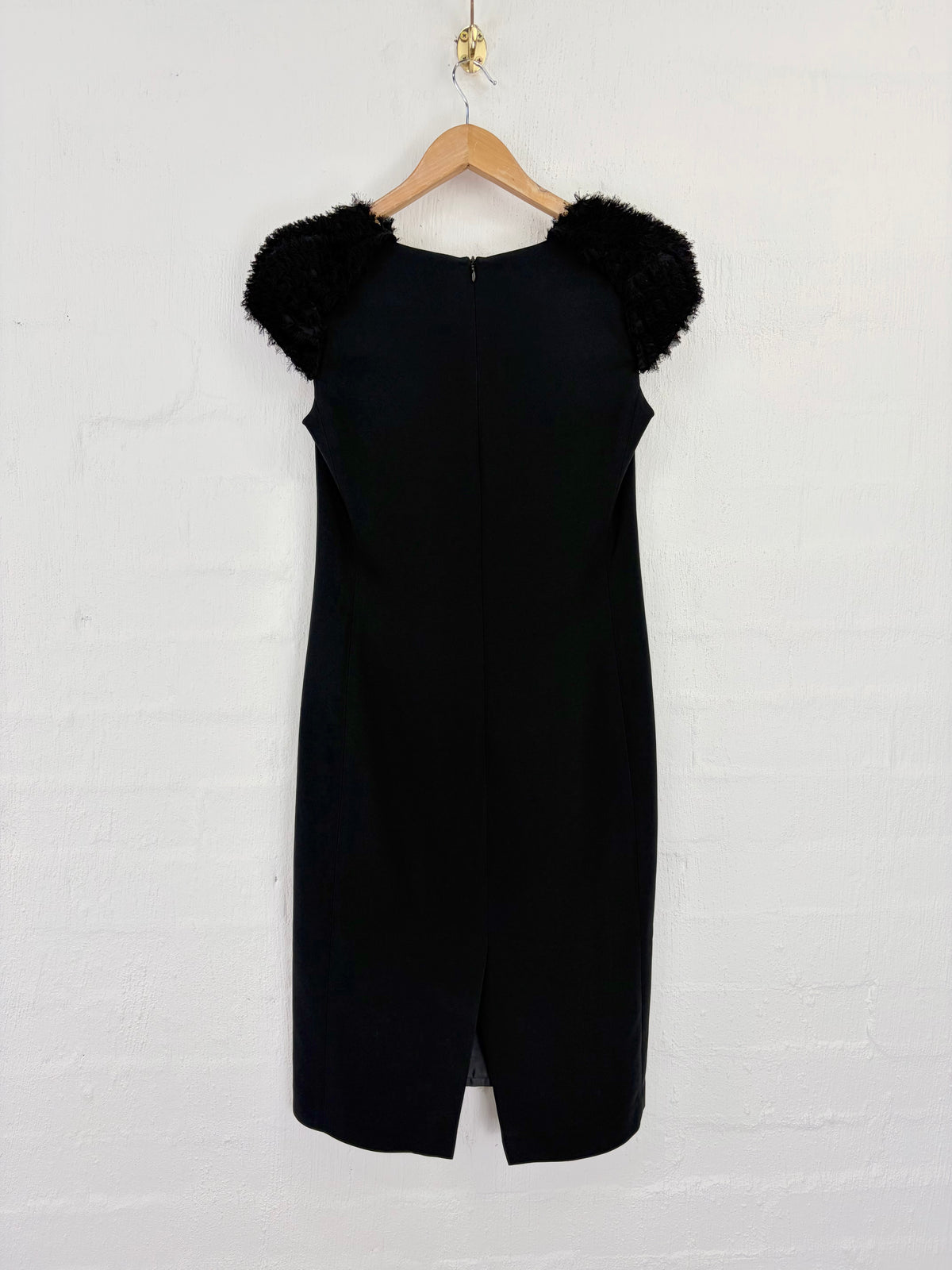 Carla Zampatti Black Ruffle Trim Midi Dress - AU6/8