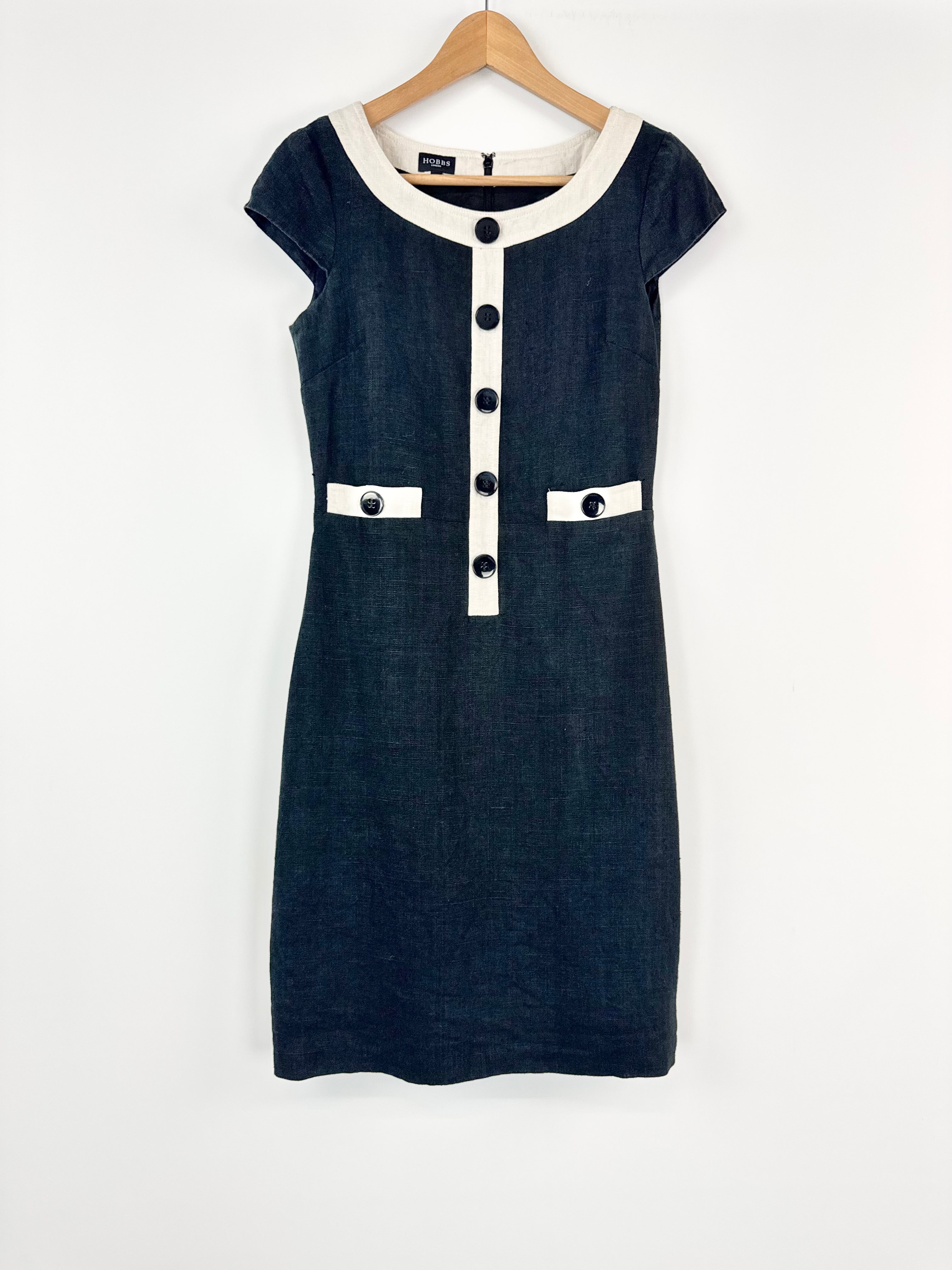 Hobbs London Black & White Retro Style Linen Dress - AU8