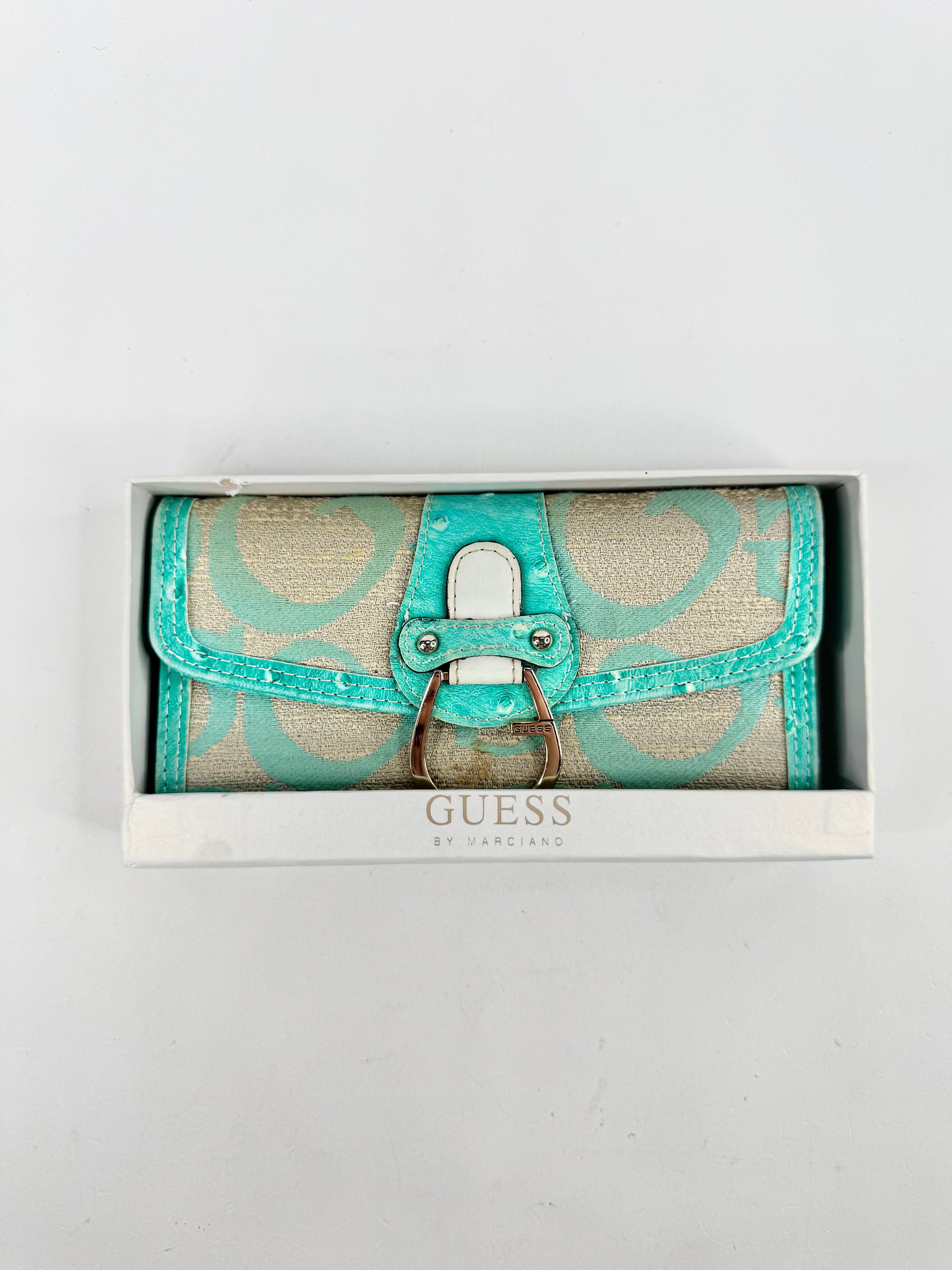 Guess Aqua & Gold Woven Wallet