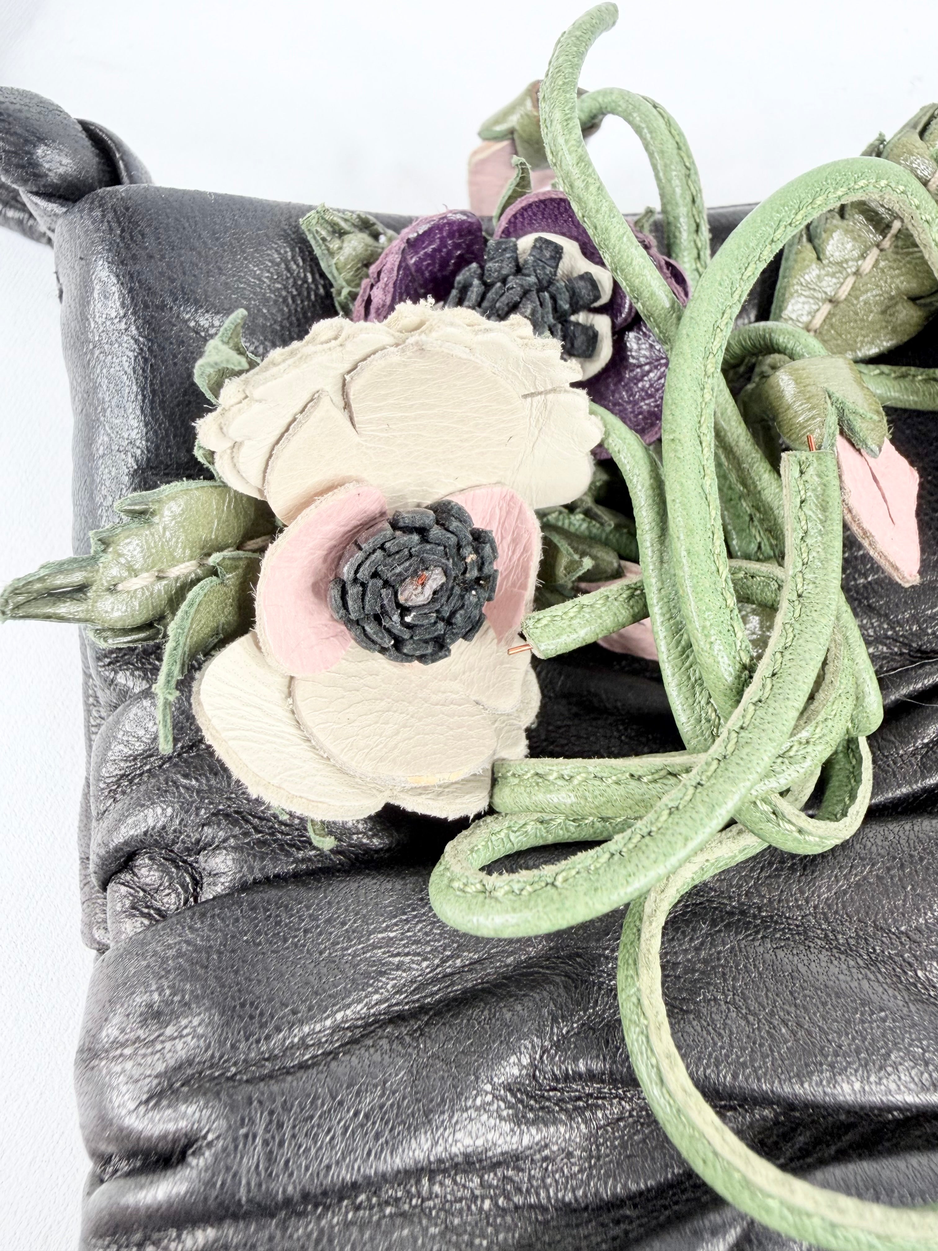 Y2K Prada Black Nappa Floral Shoulder Bag
