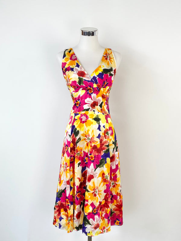 Kamikaze Silk & Cotton Summer Floral Maxi Dress - AU10