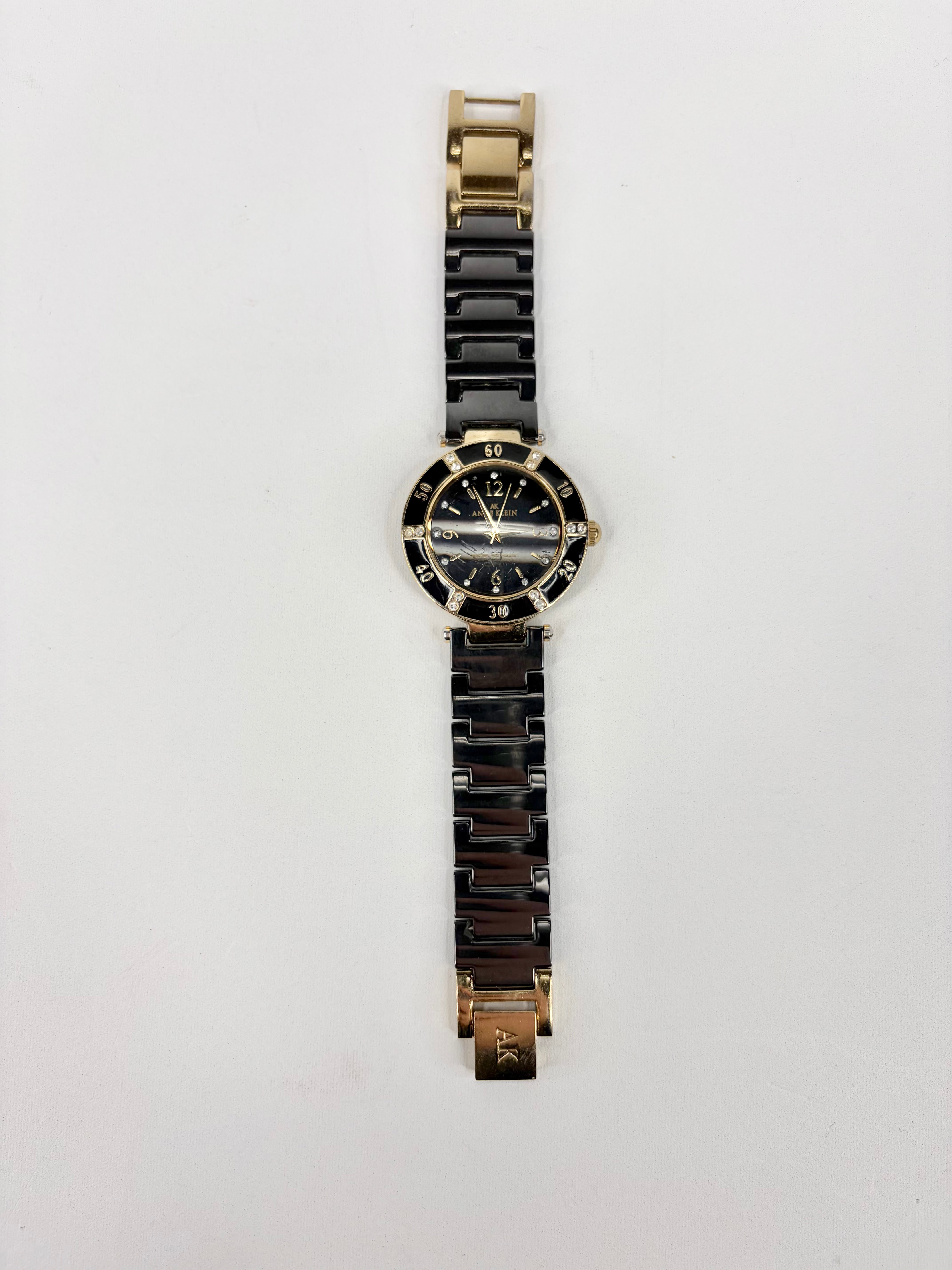 Anne Klein Black & Gold Crystal Studded Watch