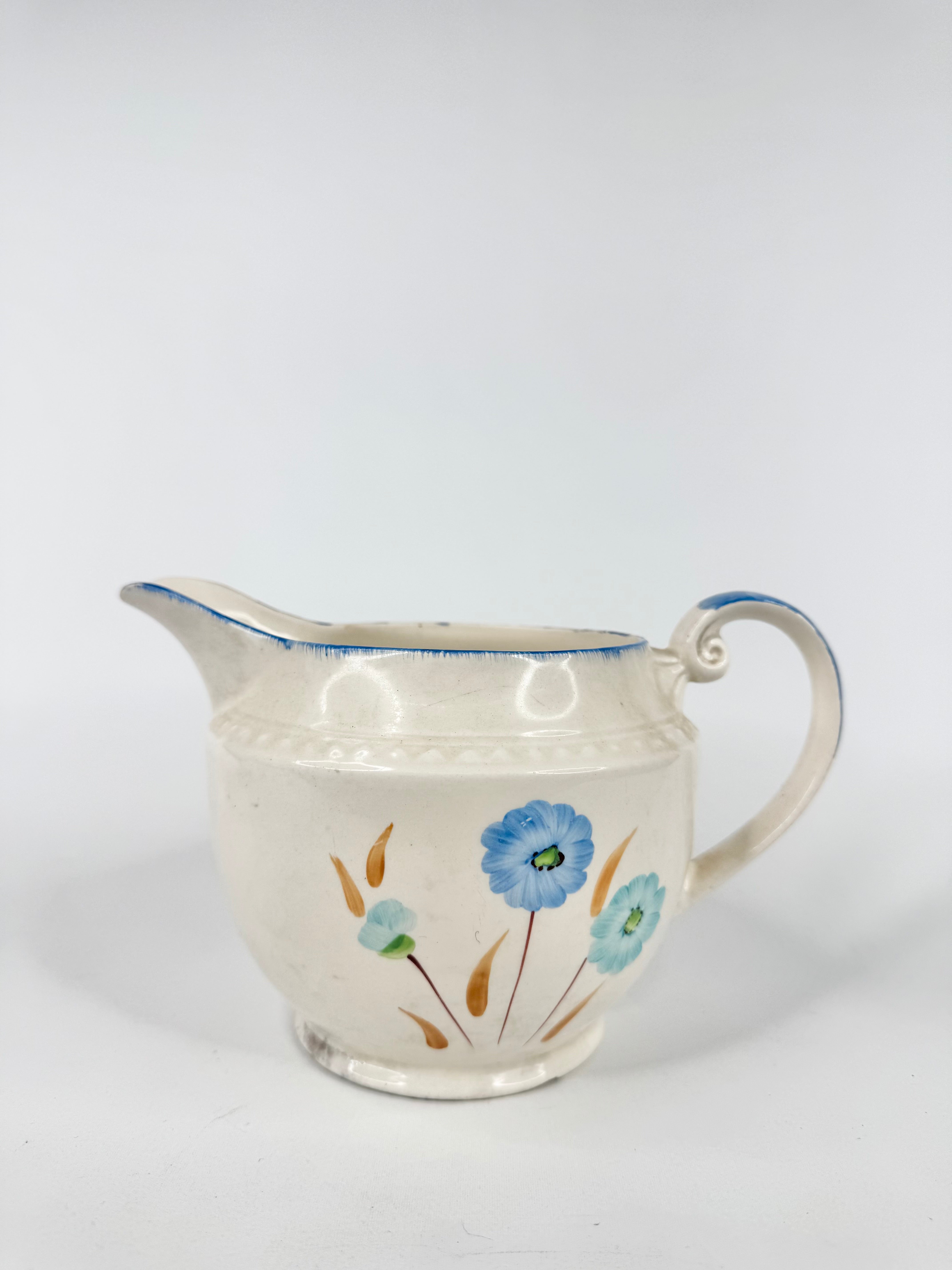 Swinnertons Staffordshire England White With Blue Detail and Floral Motif Creamer Jug