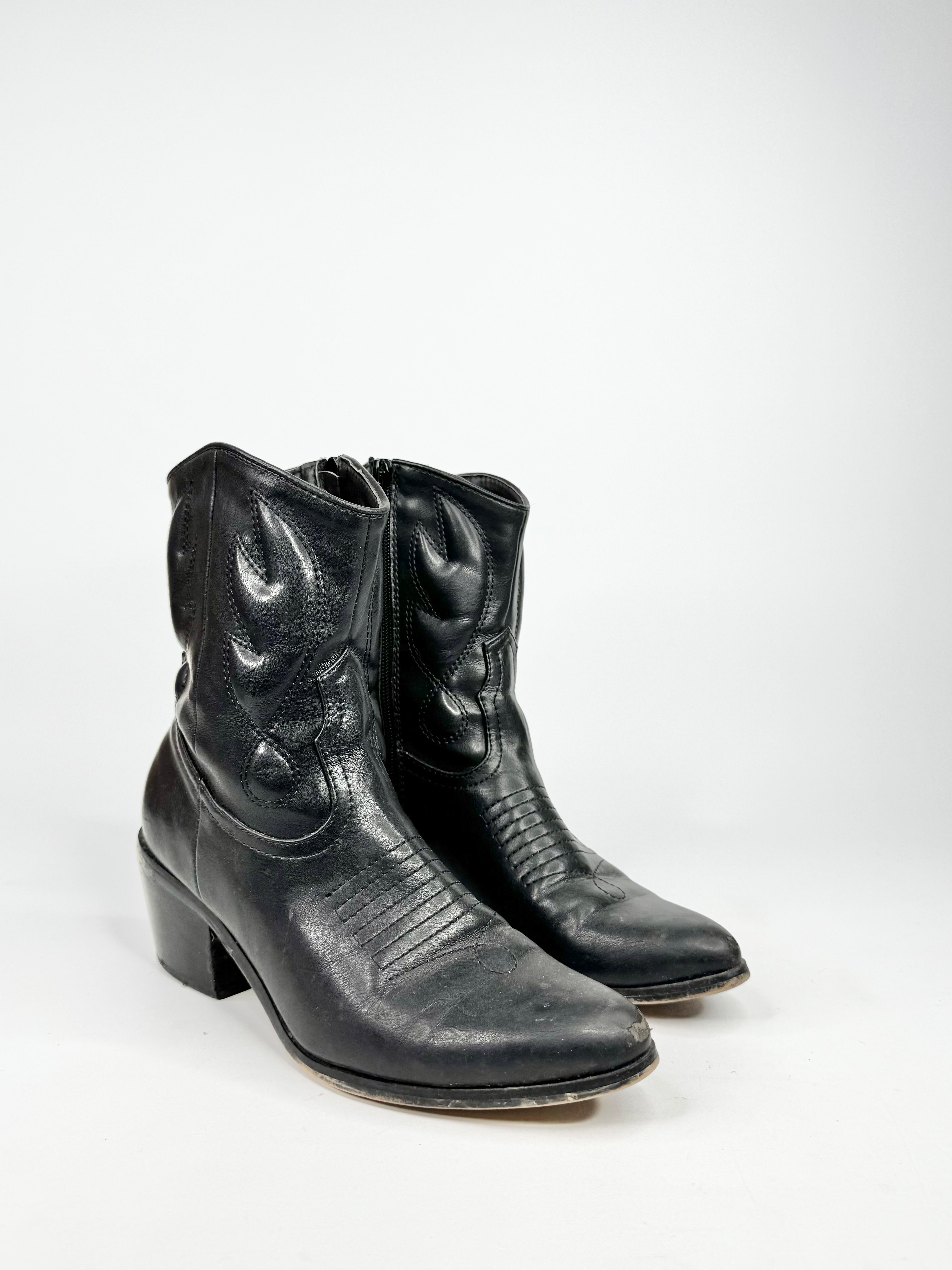 MFW Black Cowboy Style Ankle Boots - EU40