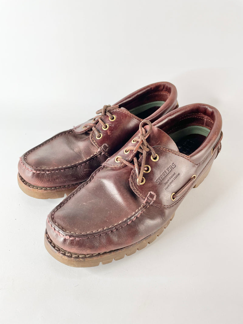 Lydiard Steelers Mahogany Leather Boat Loafers - EU44.5