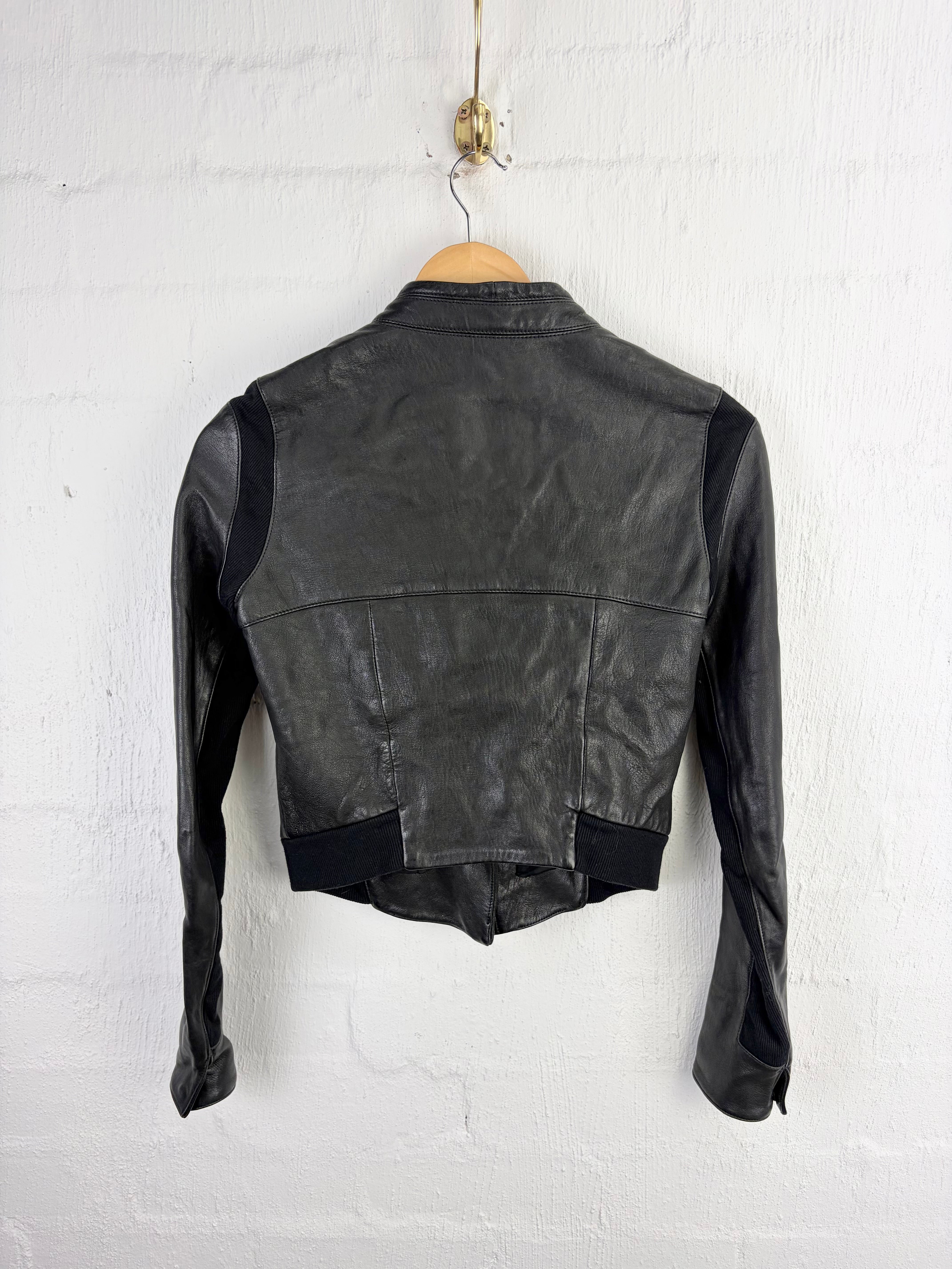 Helmut Lang Black Leather Asymmetrical Zippered Jacket - AU6/8