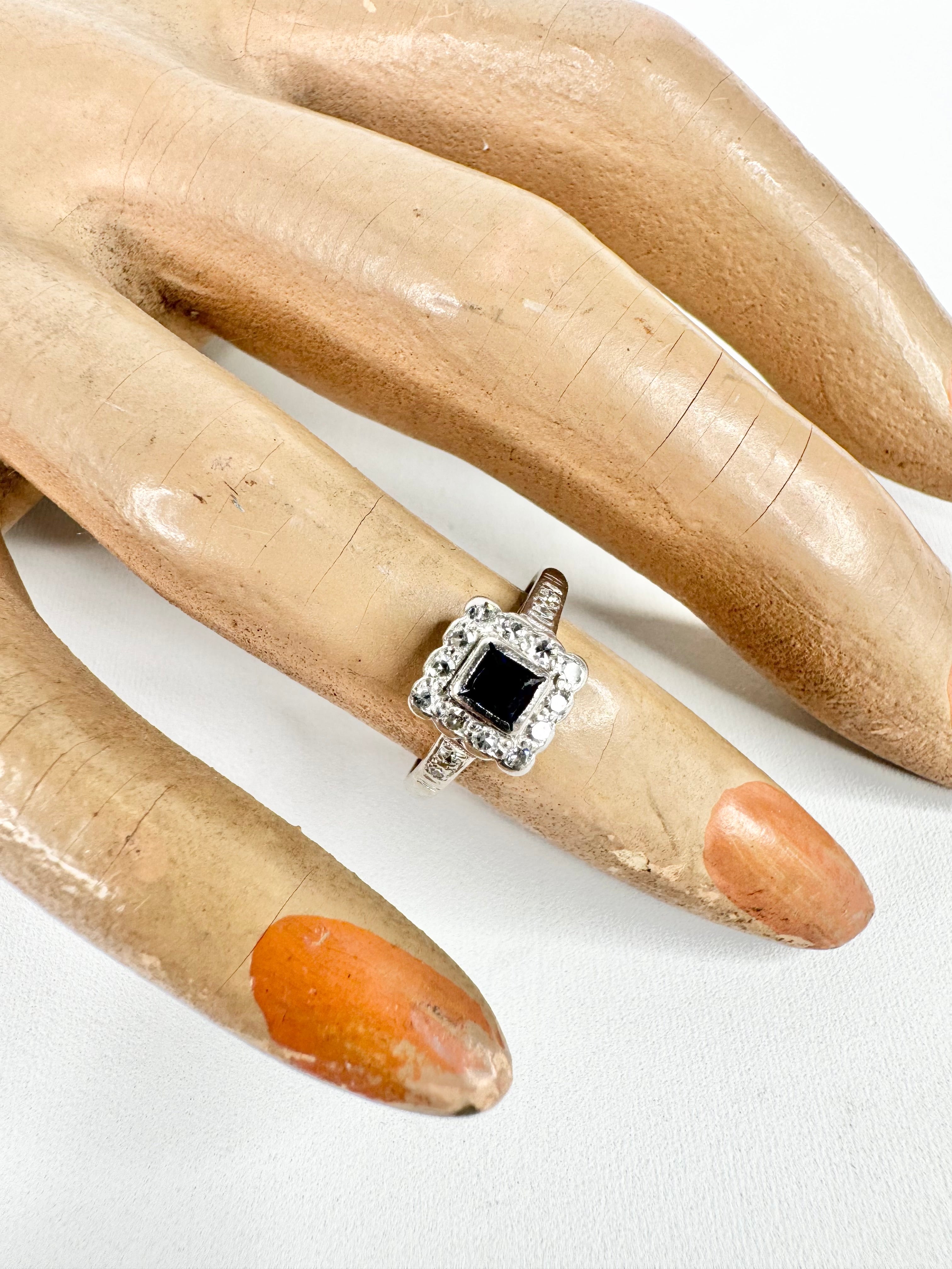 Mid Century 18ct White Gold, Sapphire & Diamond Ring