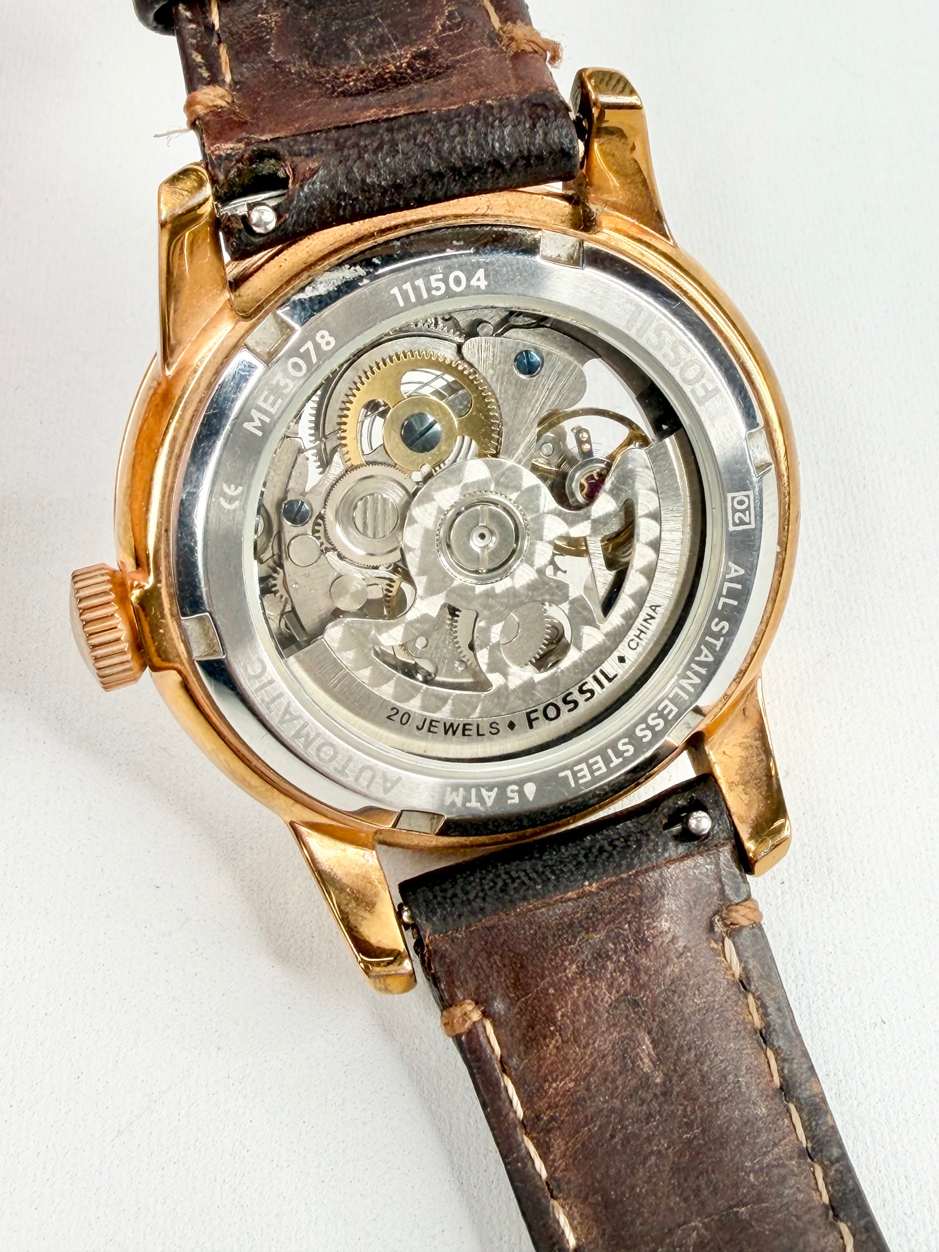 Fossil Rose Gold Roman Automatic Skeleton Watch