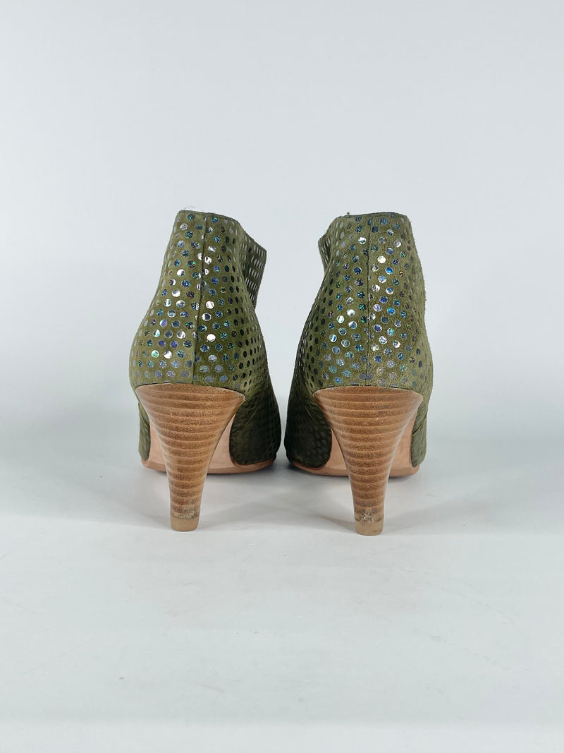 Patricia Blanchet Embellished Olive Green Suede Ankle Boots - EU37