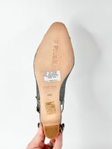 Argenta Metallic Silver Leather & Mesh Pointed Tod Kitten Heels NWT - EU40.5