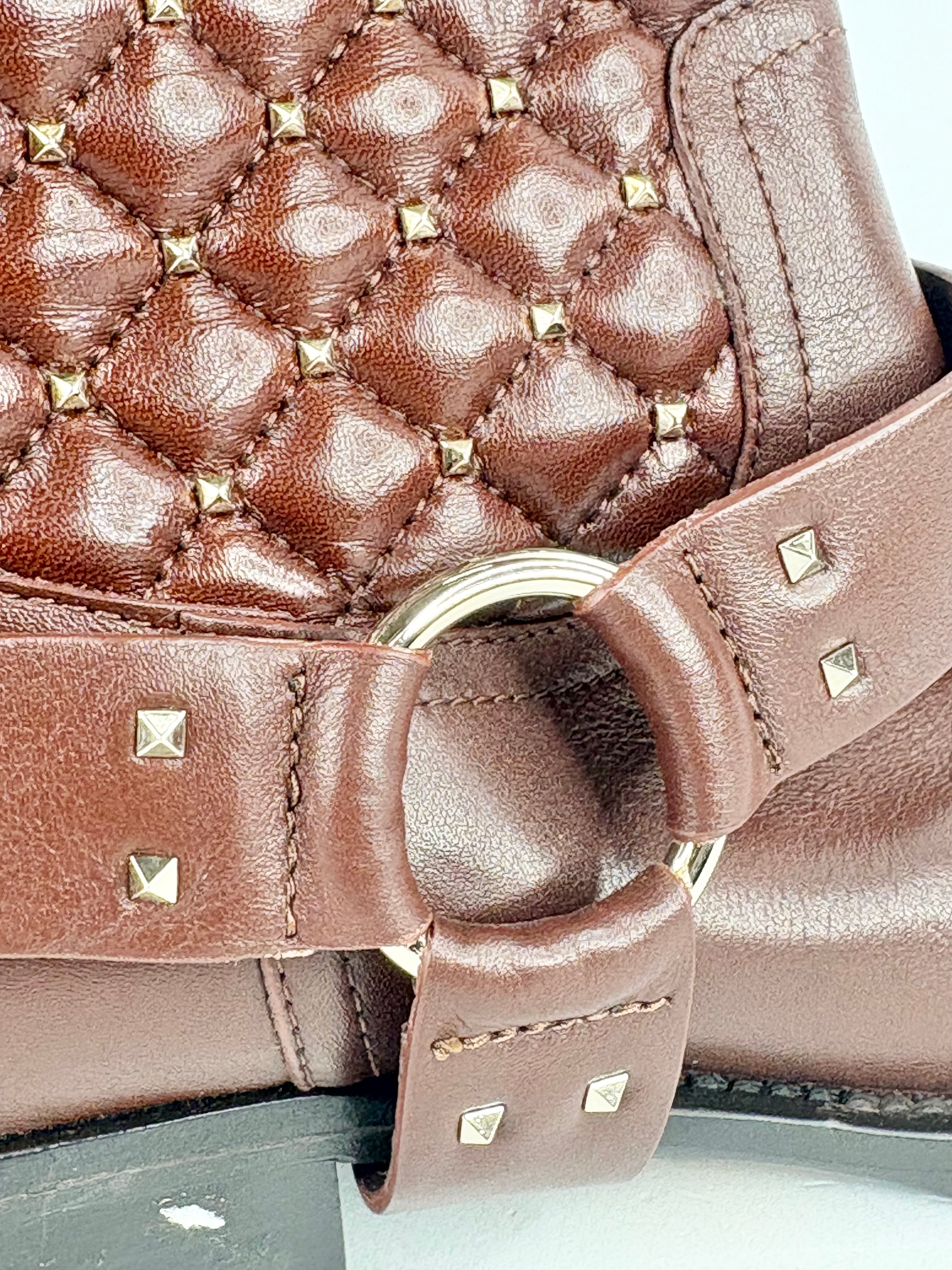 Valentino Garavani Brown Leather Quilted-Rockstud Biker Boots - EU35