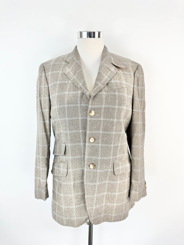 Etro Milano Grey & Blue Plaid Blue Cashmere Blazer - 50