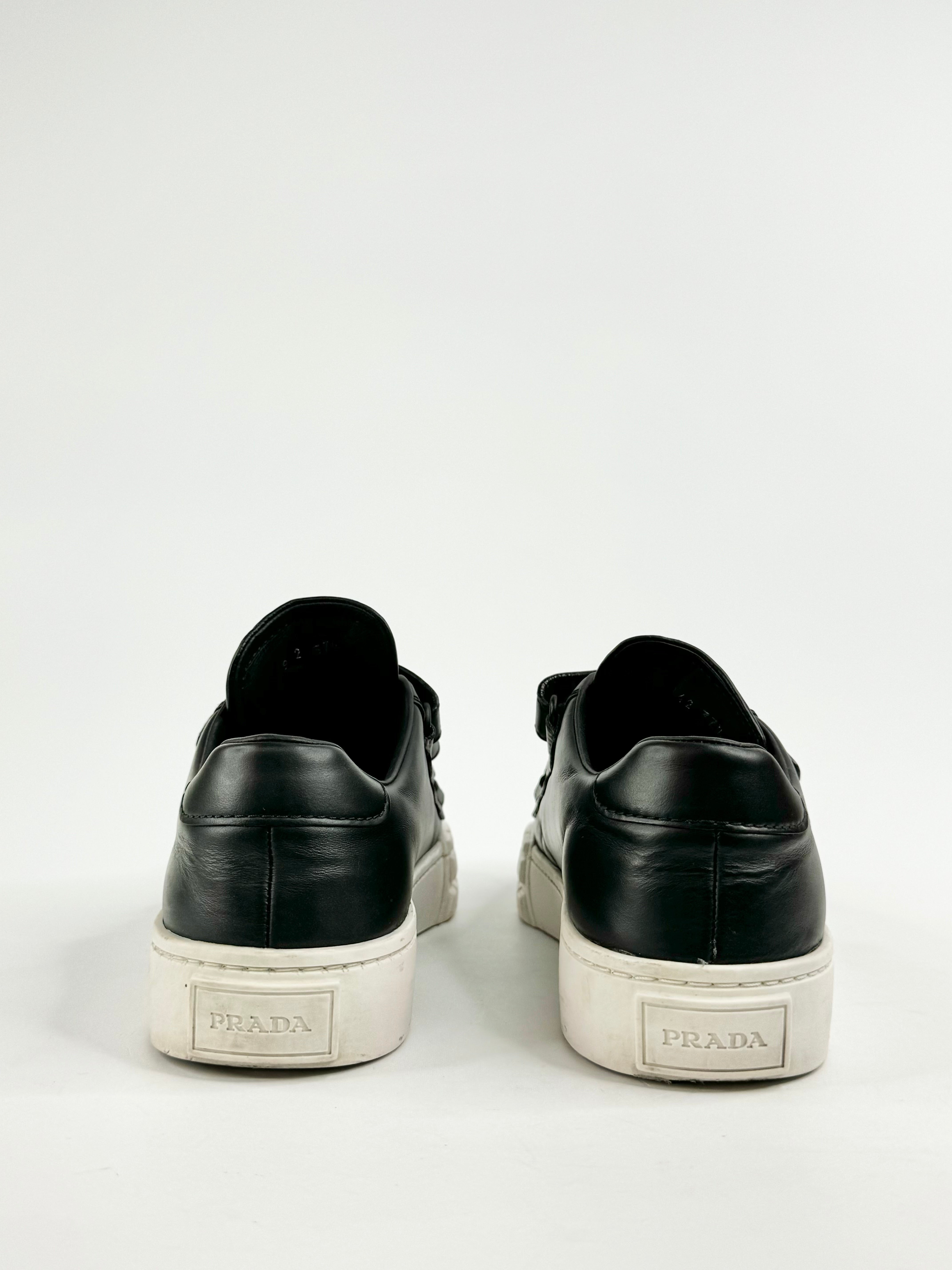 Prada Black Leather Three Strap Velcro Sneakers - EU37.5