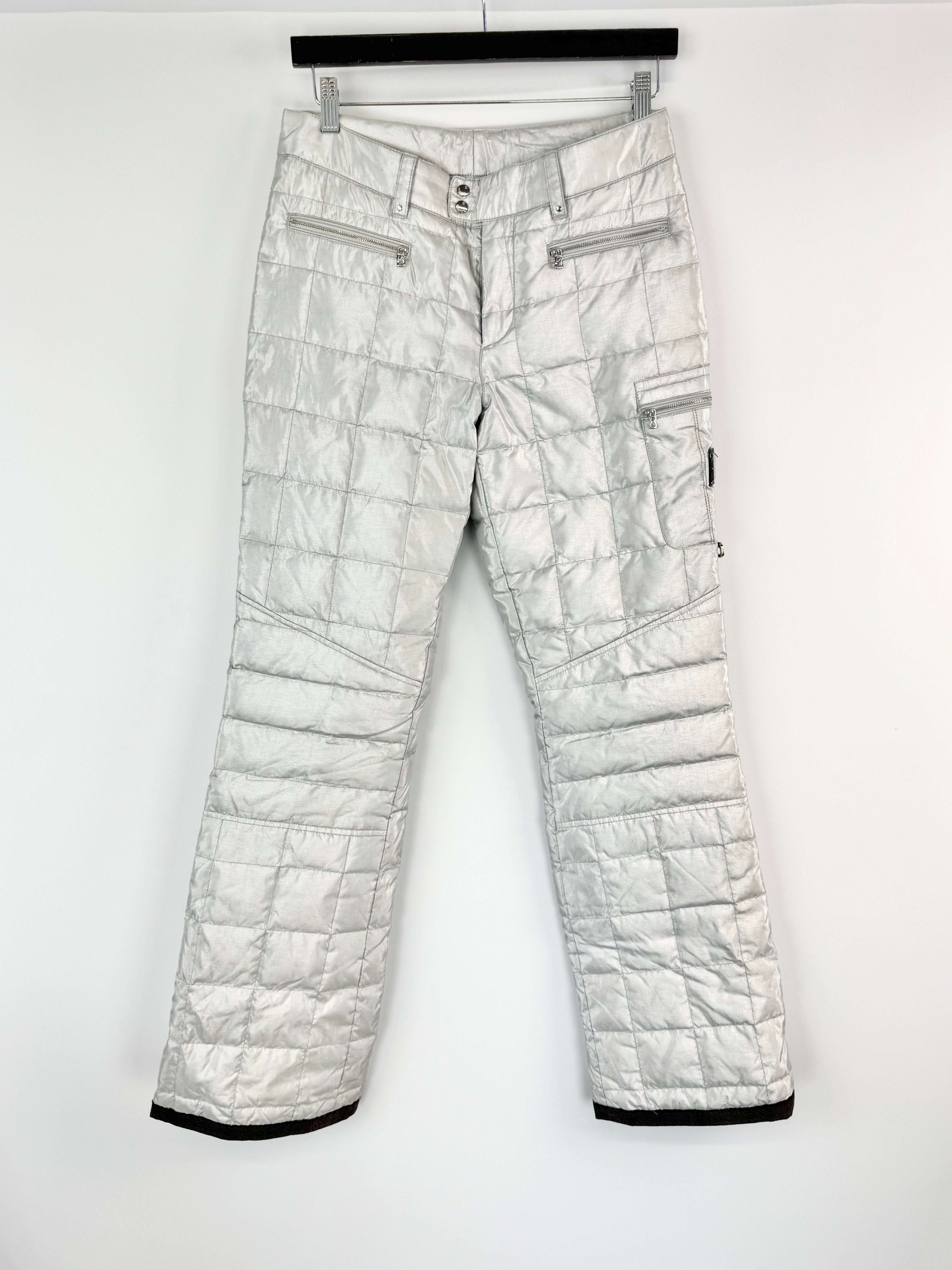 Bogner Metallic Silver Grid Quilted Slacks - AU10