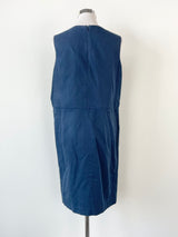 COS Navy Blue Linen Blend Midi Dress - AU12