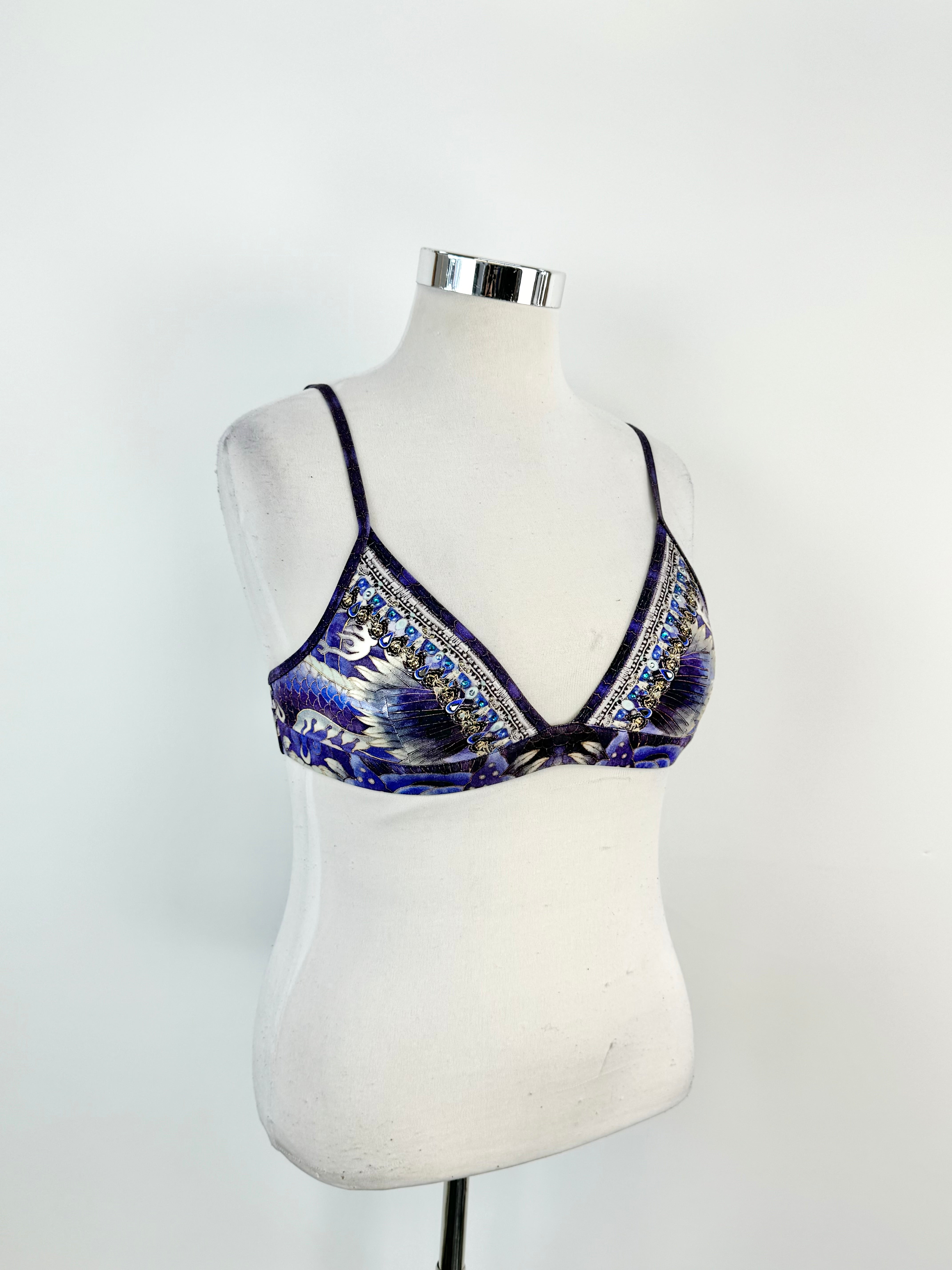 Camilla Blue Patterned Crystal Embellished Bralette - AU12