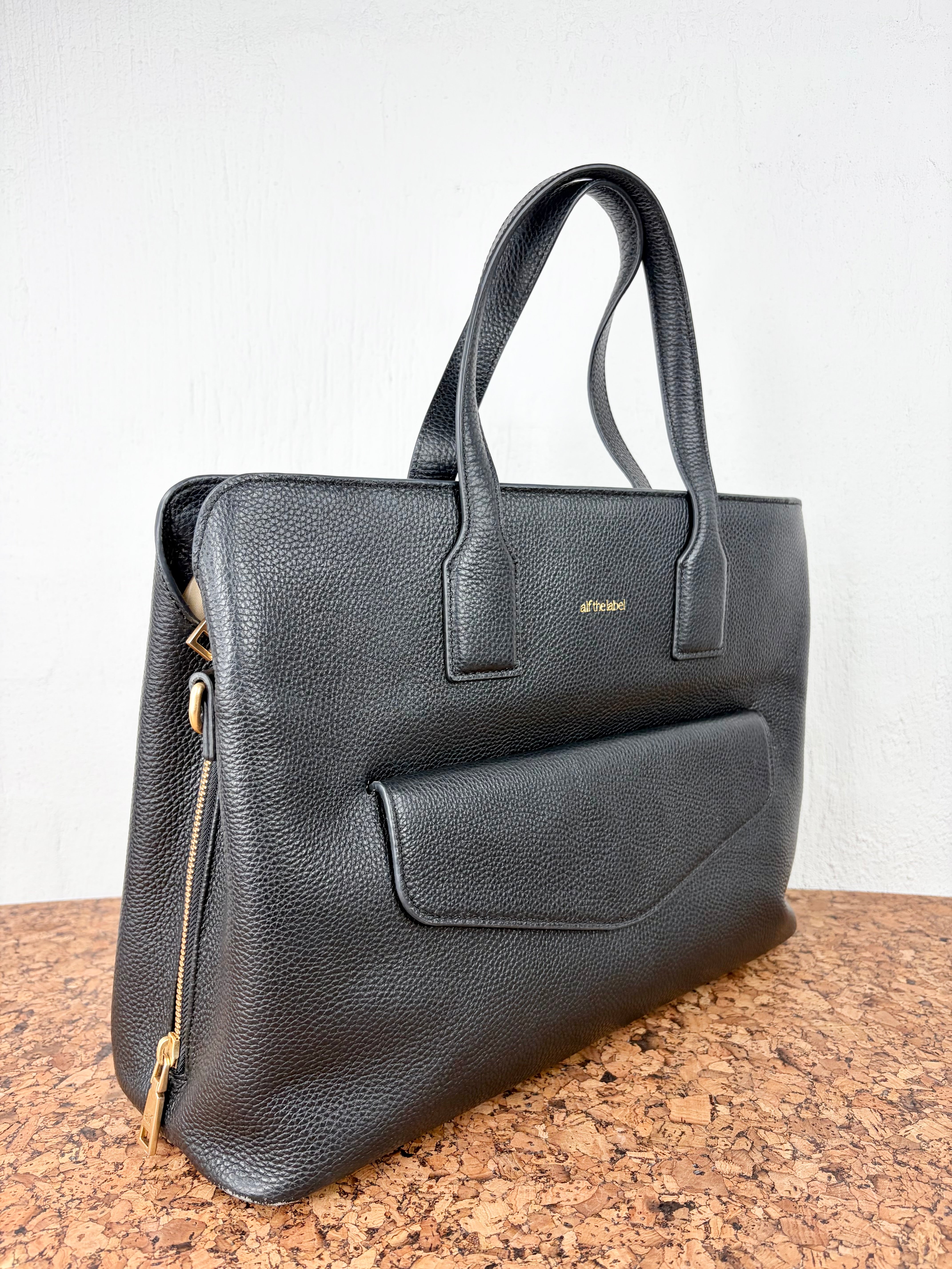 Alf the Label Black Grained Leather Top Handle Bag