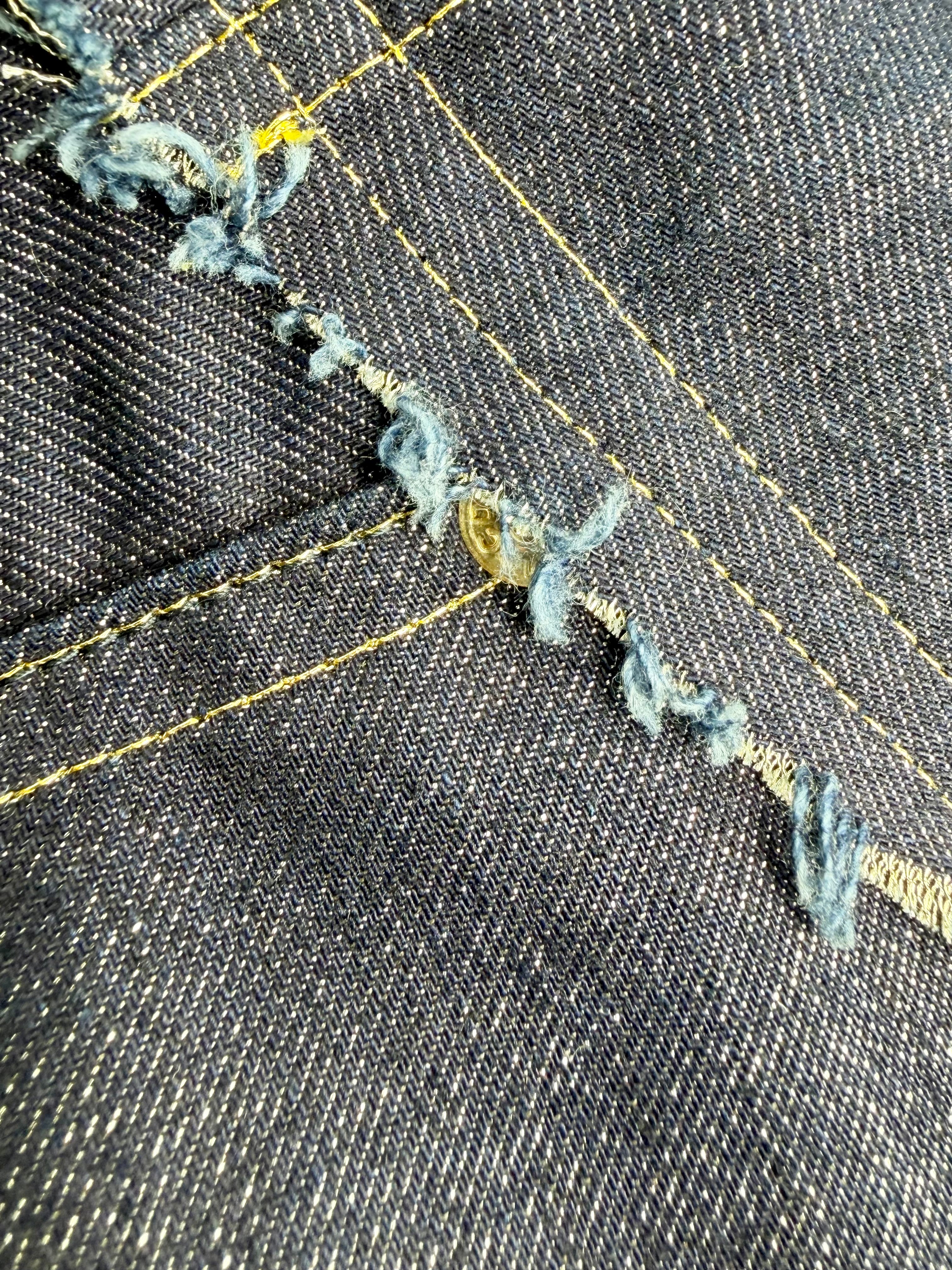 Junya Watanabe Gold & Denim Asymmetrical Ruffle Skirt - AU10/12