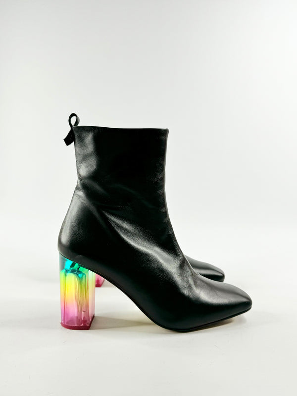 Kurt Geiger Black Rainbow Block Heel Strut Boot - EU38