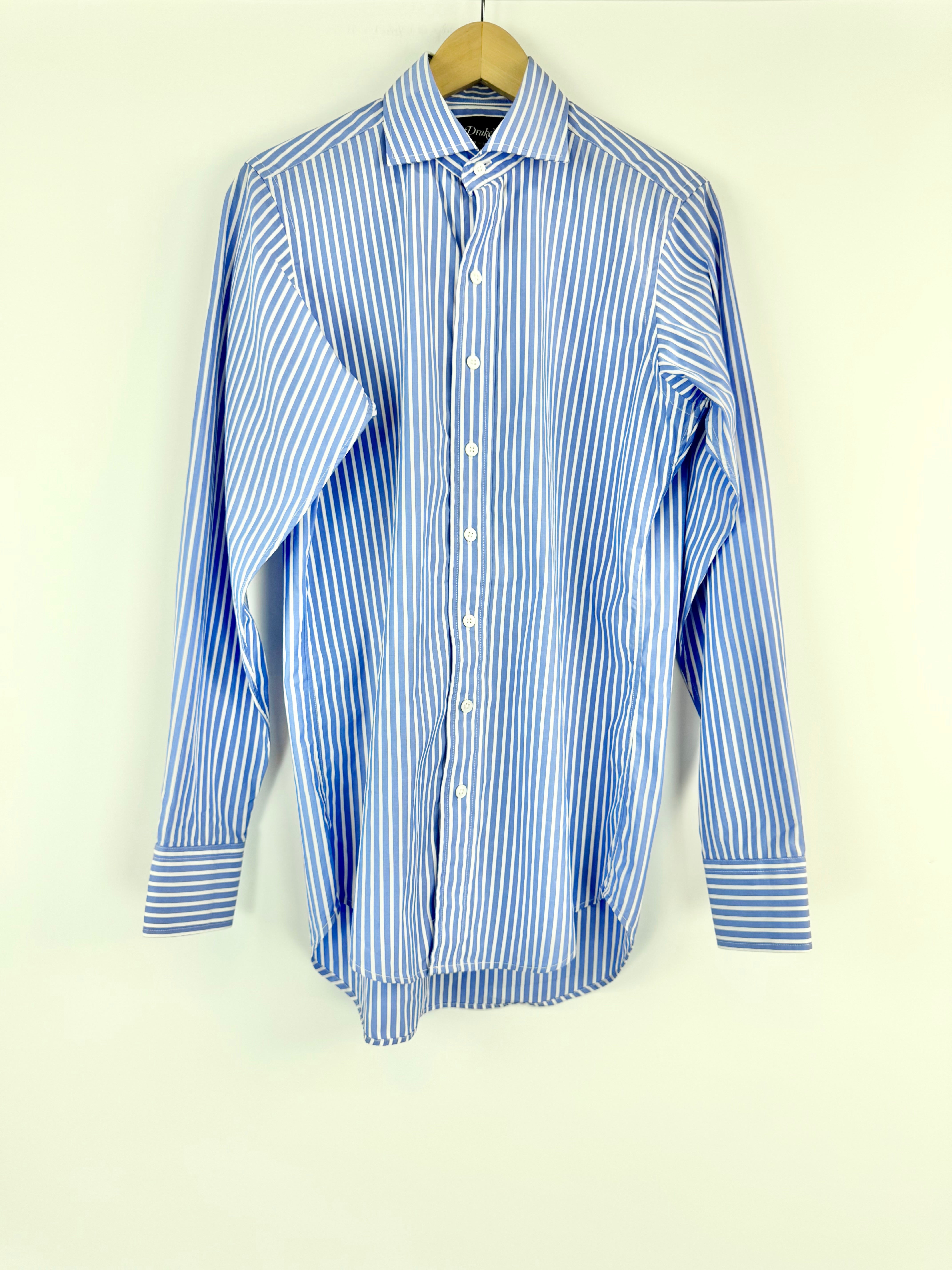 Drake's Blue and White Striped Shirt - 15/38
