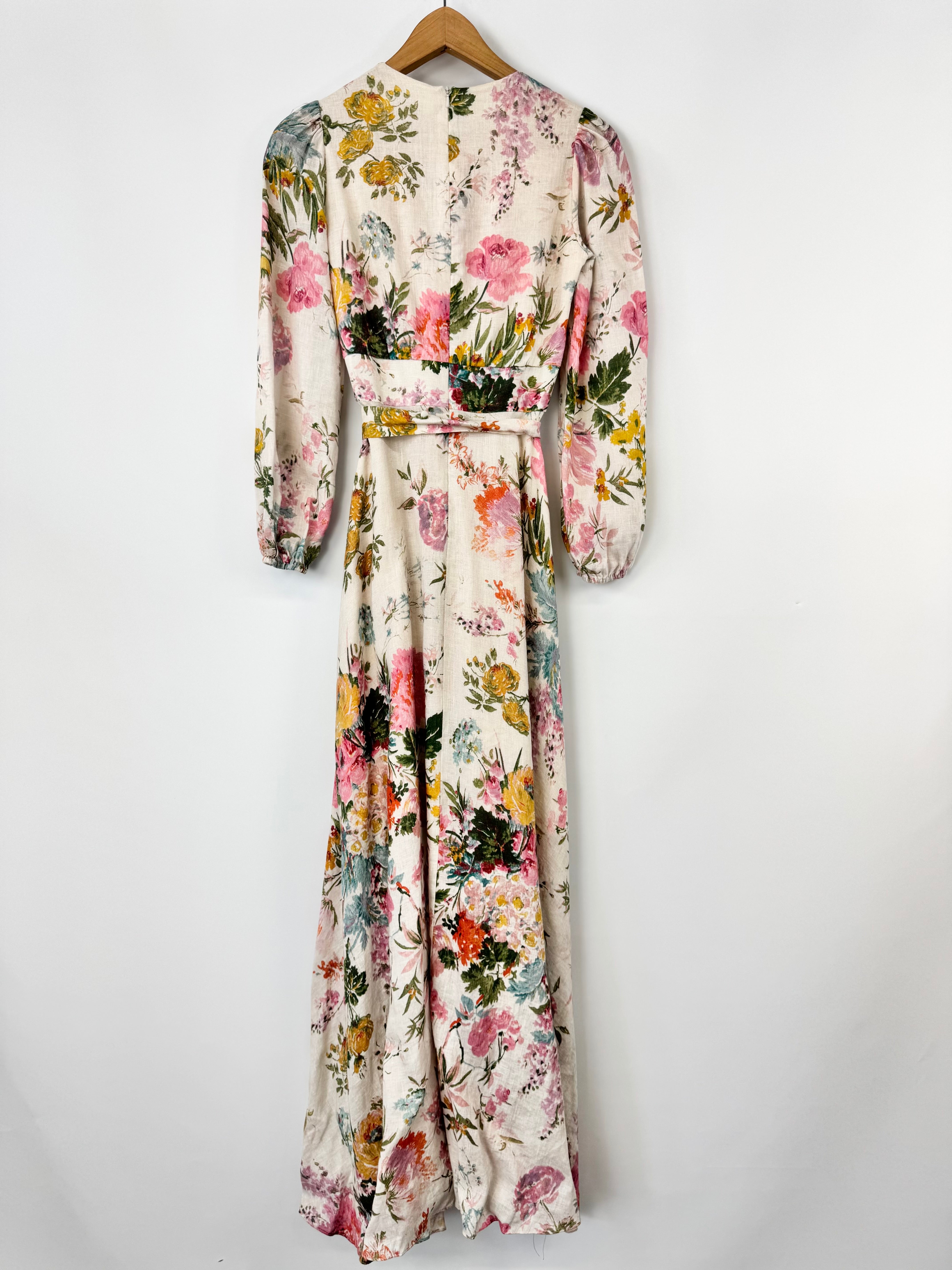 Zimmermann 'Heathers Plunge' Linen Maxi Dress - AU6/8