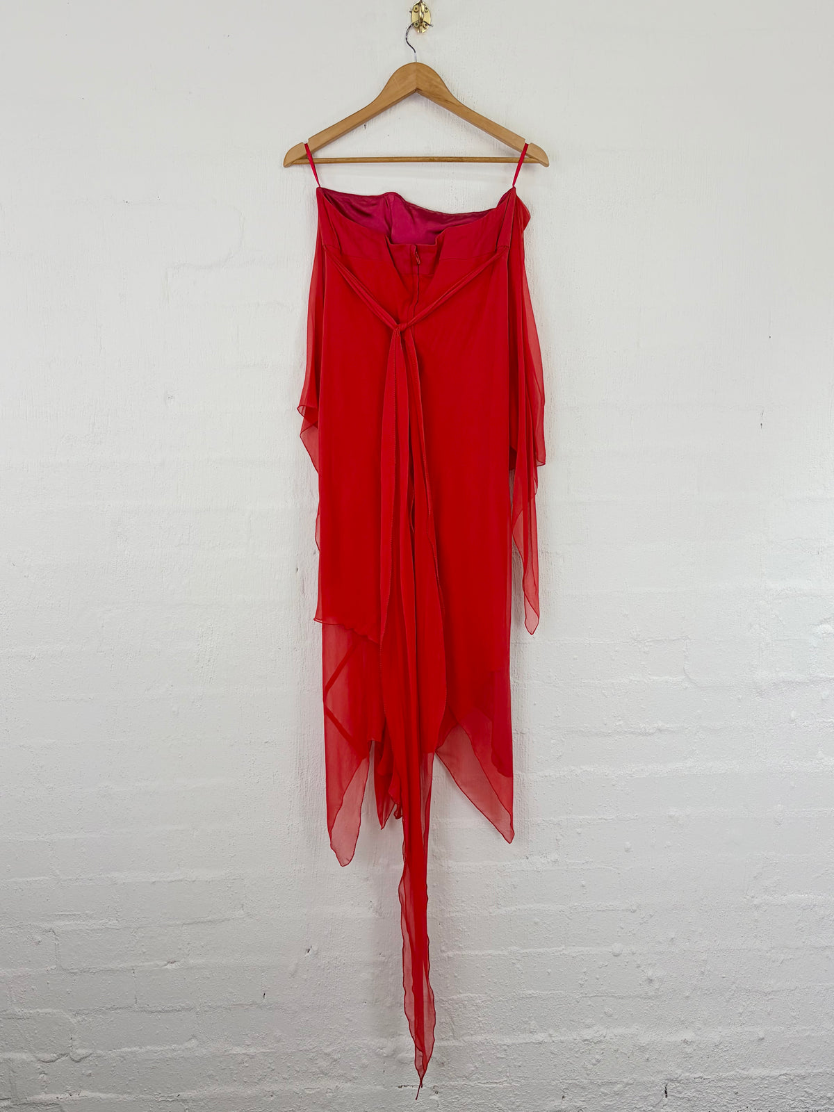 Jenny Bannister Vermillion Strapless Silk Tiered Cocktail Dress - AU14