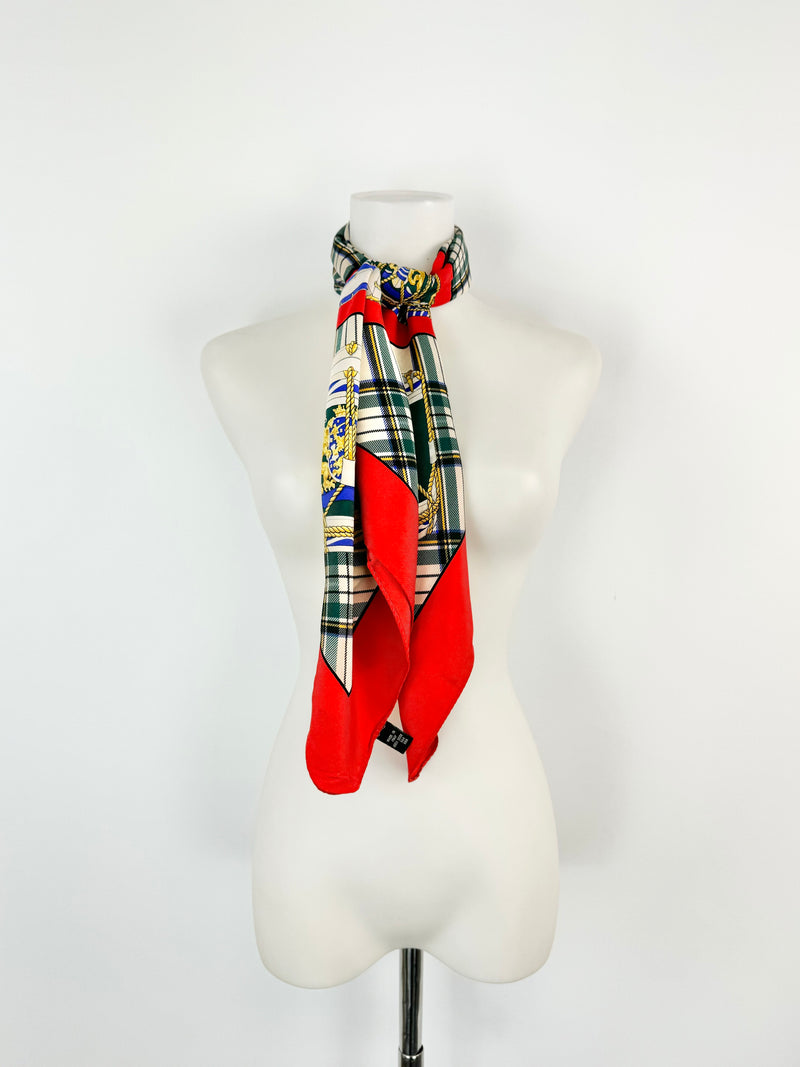 Pringle Cream, Crimson & Tartan Silk Scarf