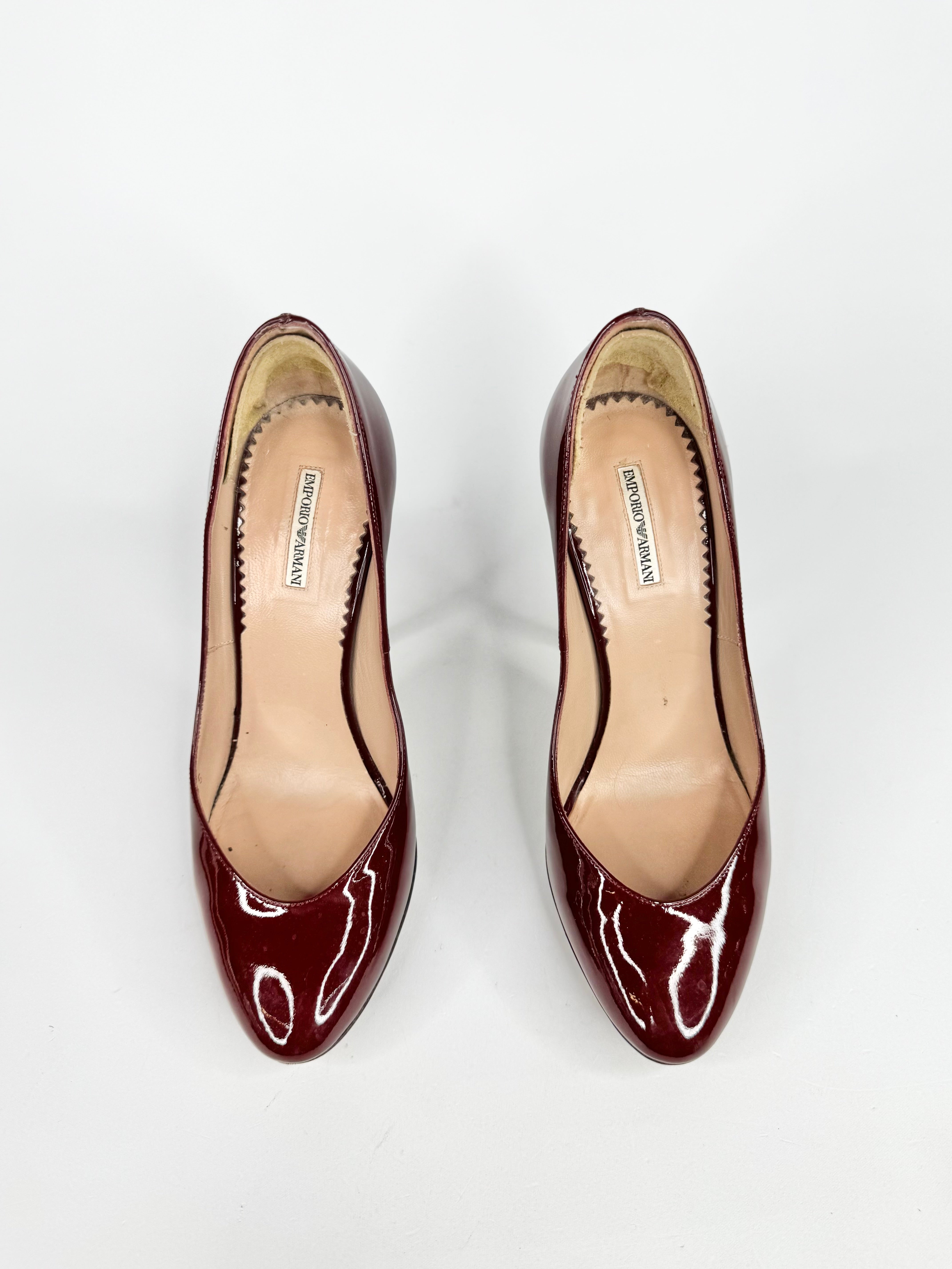 Emporio Armani Brick Red Patent Leather Pumps - EU35