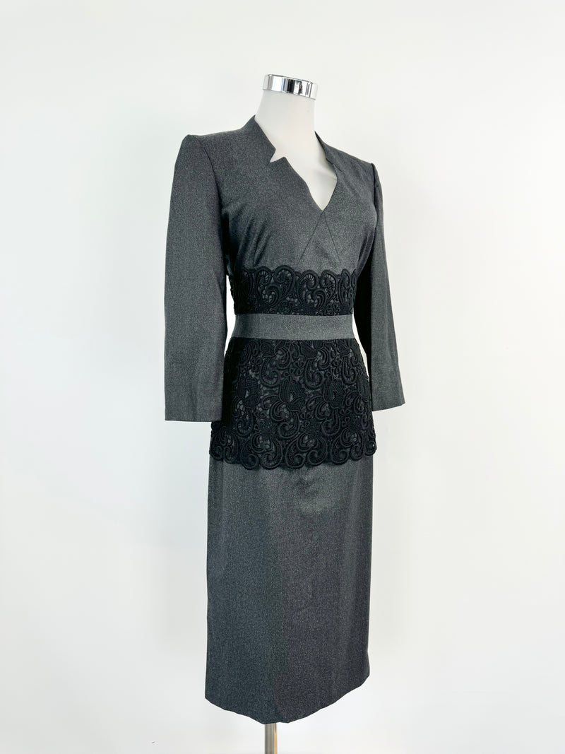 Jaeger Black Grey Lace Embellished Dress NWT - AU10