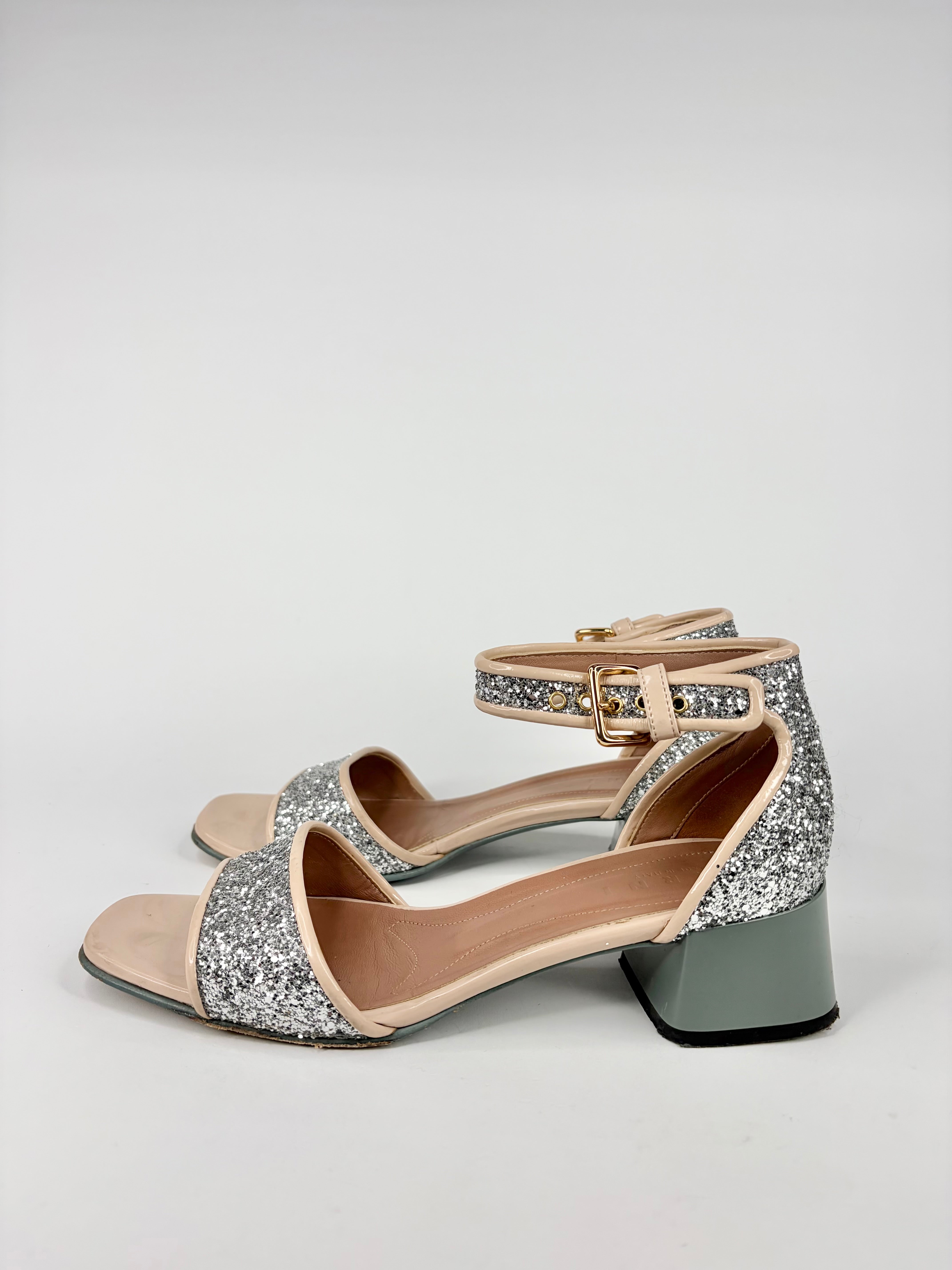 Marni Silver Glitter Open Toe Heels - EU39