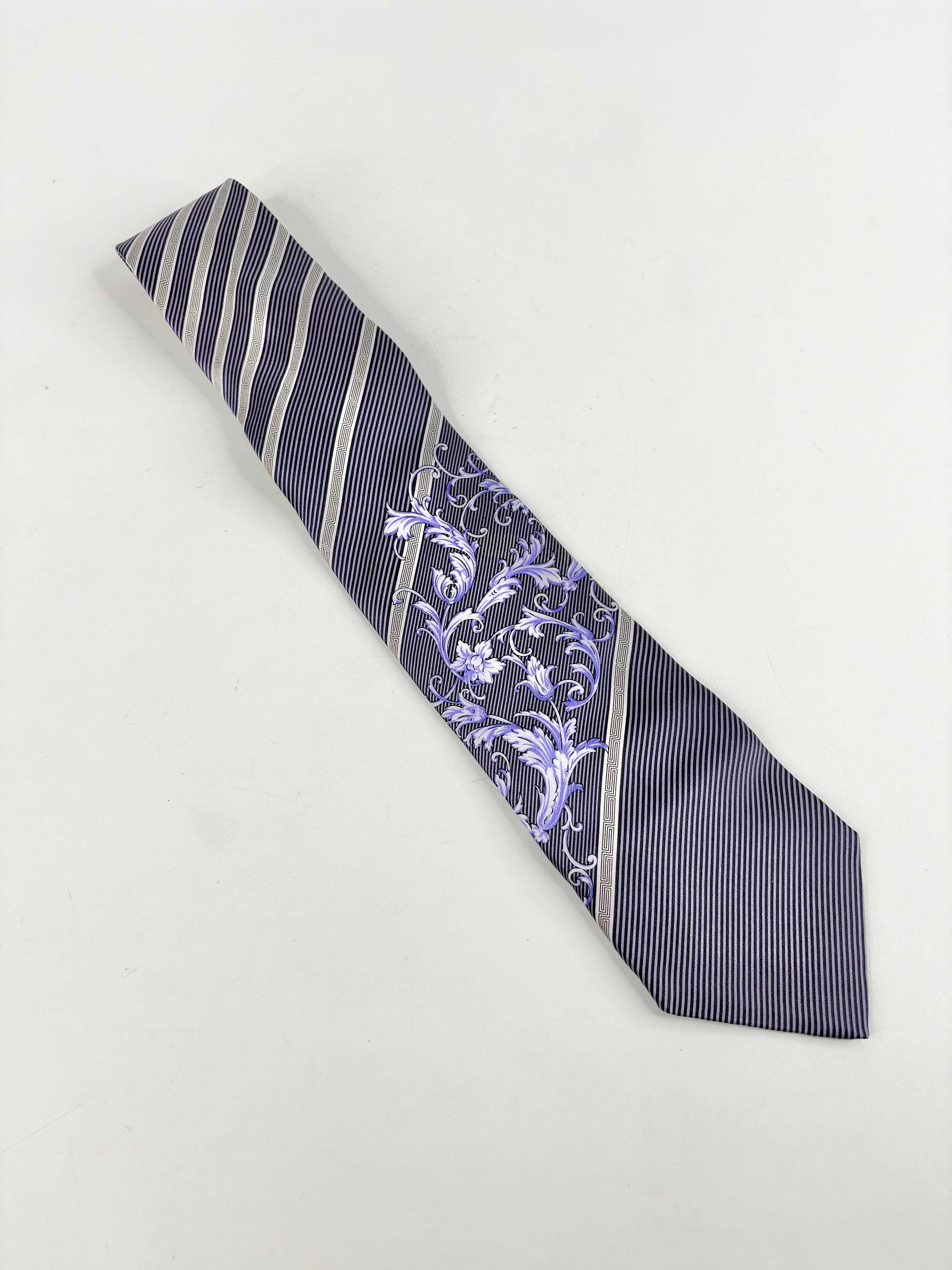 Versace Purple Striped Baroque Silk Tie