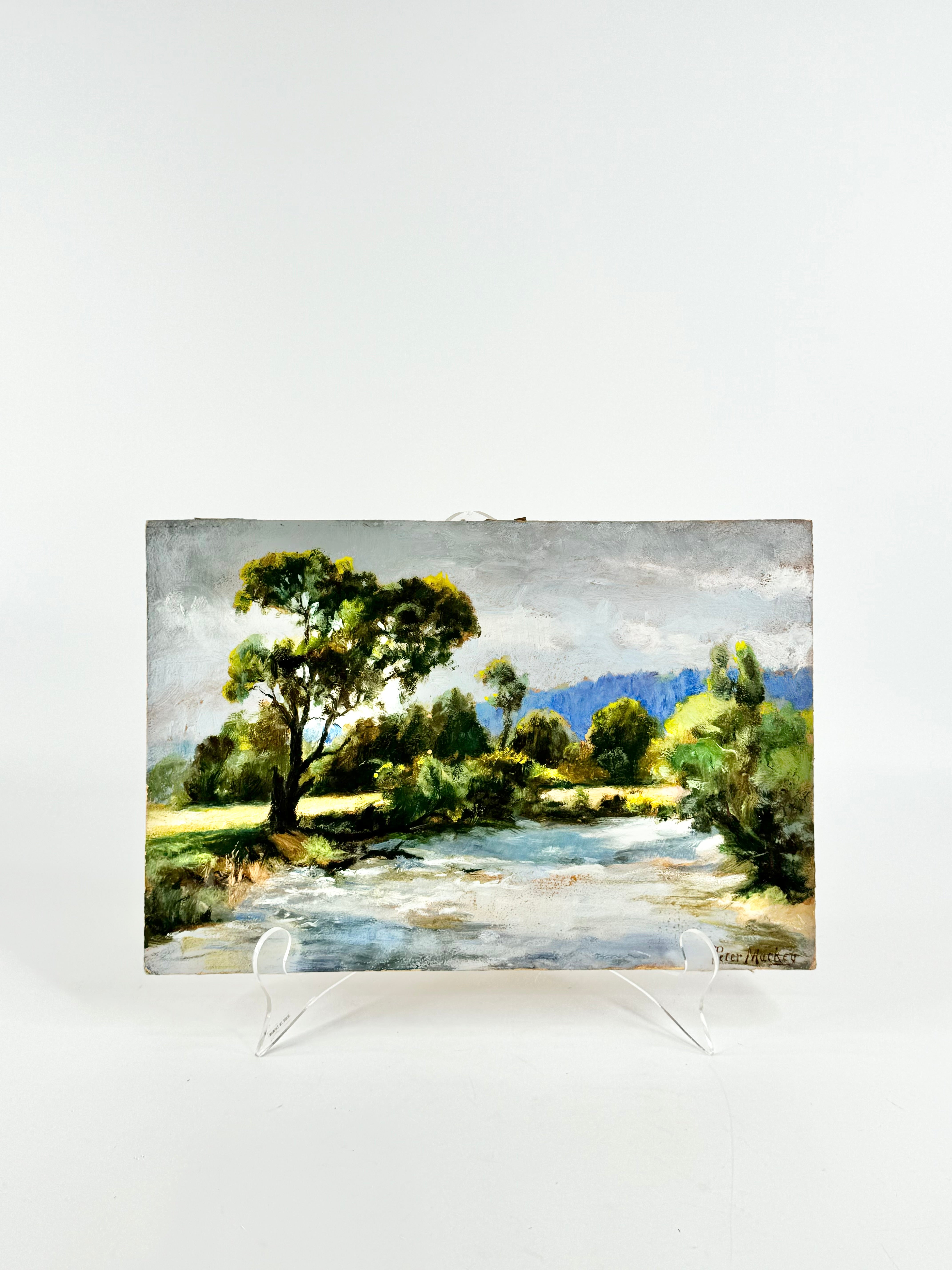 19th Century Australian Landscape by Peter Mackey River Oil Painting
