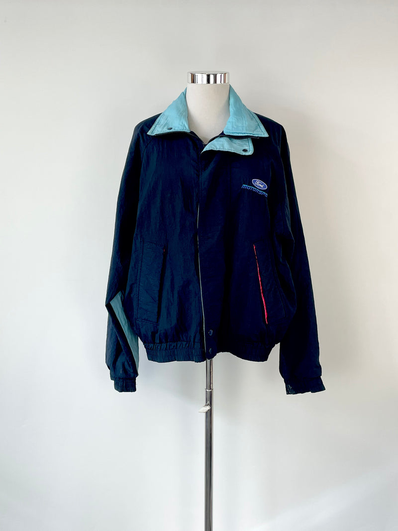 Vintage Ford Motorsport Navy Blue Nylon Spray Jacket - XL
