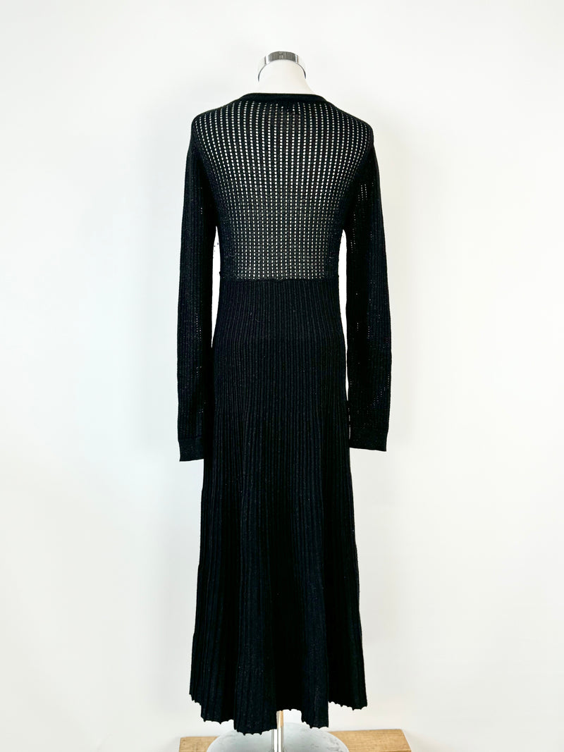 Bimba y Lola Black Metallic Pleated Knit Long Sleeve Dress - AU10