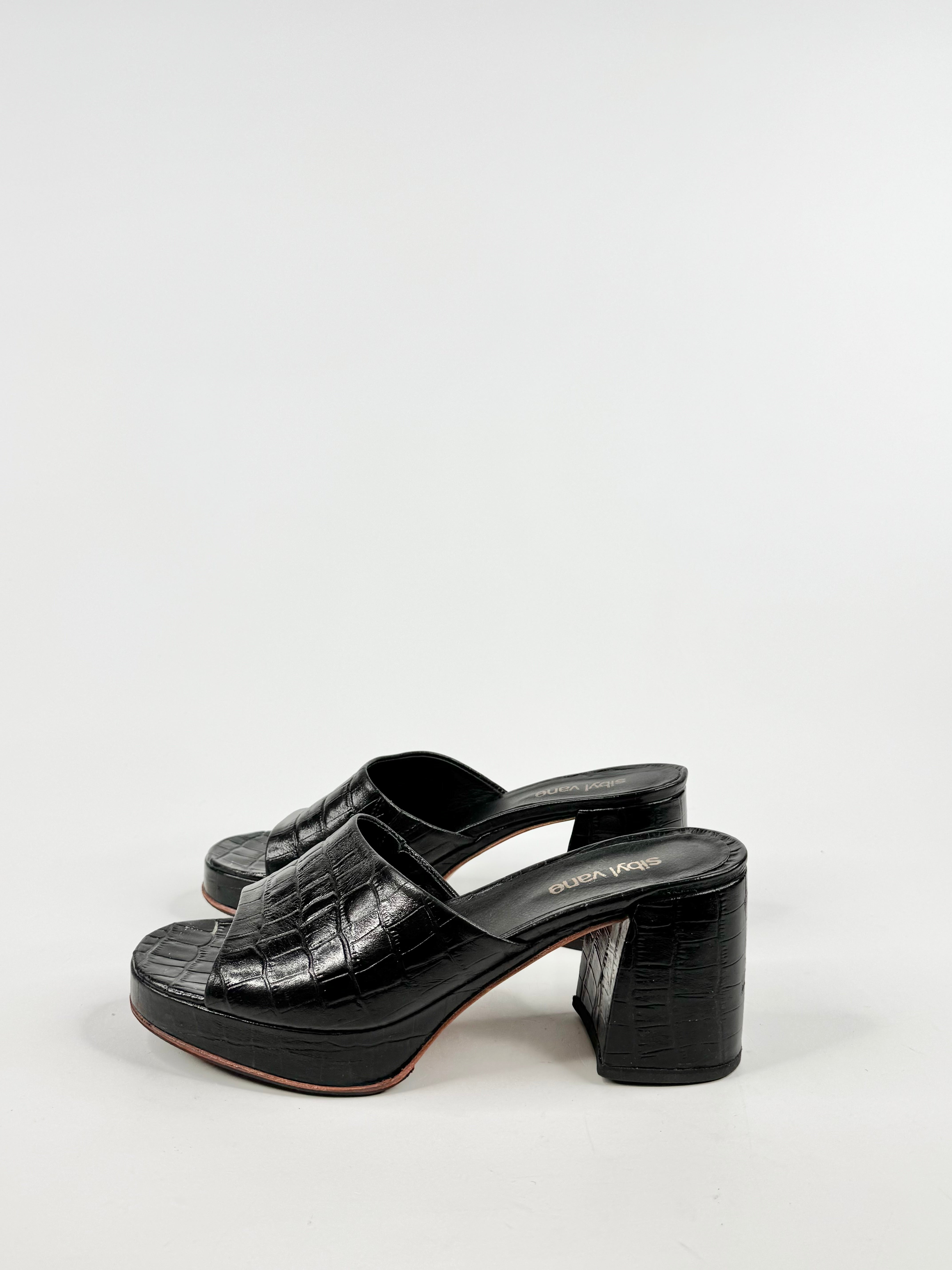 Sibyl Vane Black Faux Croc Heels - EU40