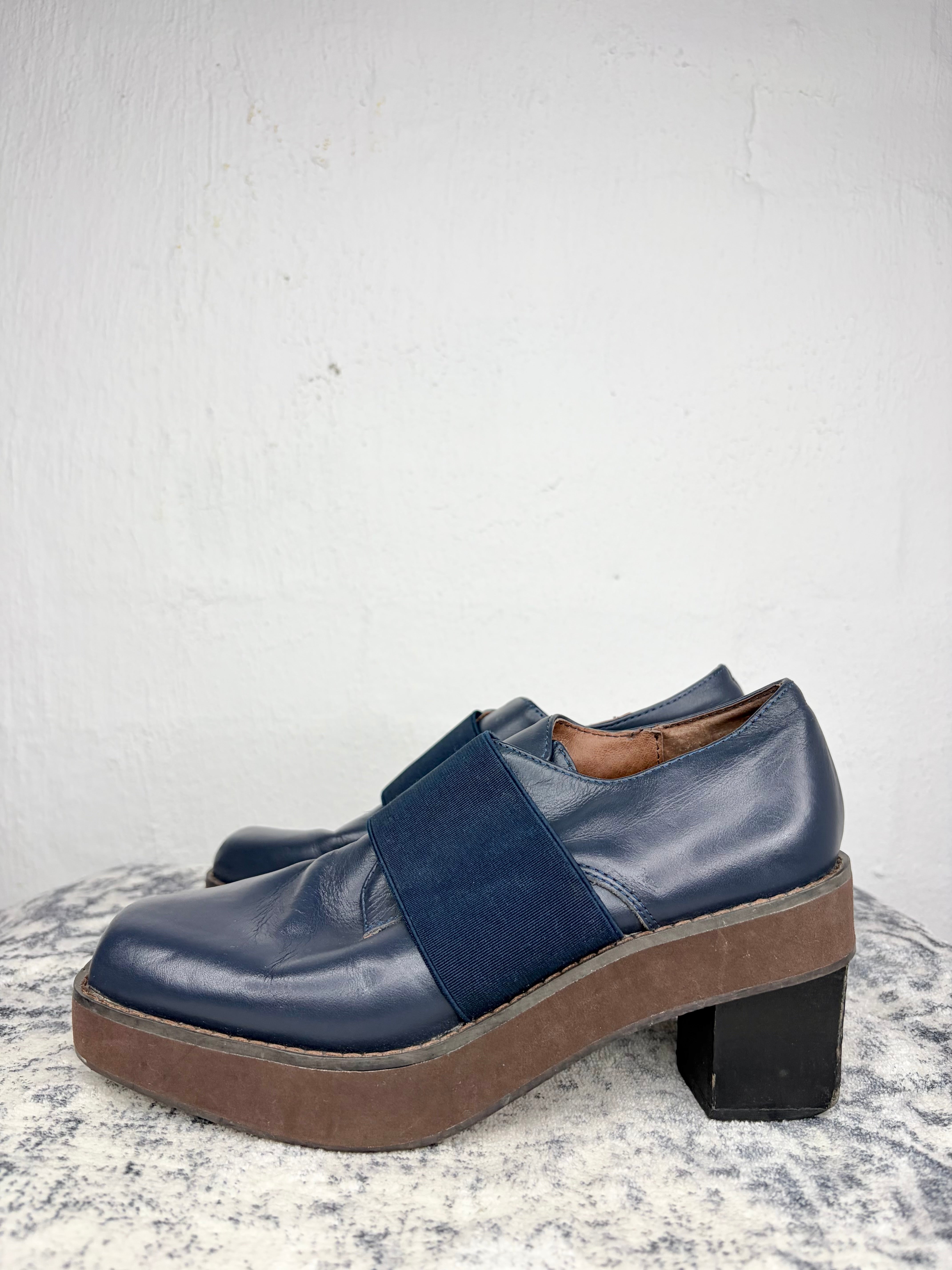 P.A.M Navy Blue Slip On Leather Shoes - EU36