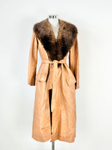 Vintage Leather & Fur Tan Tie Coat - AU8/10