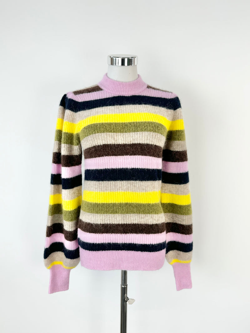 Ganni Multicolour Puff Sleeve Striped Jumper - AU6/8