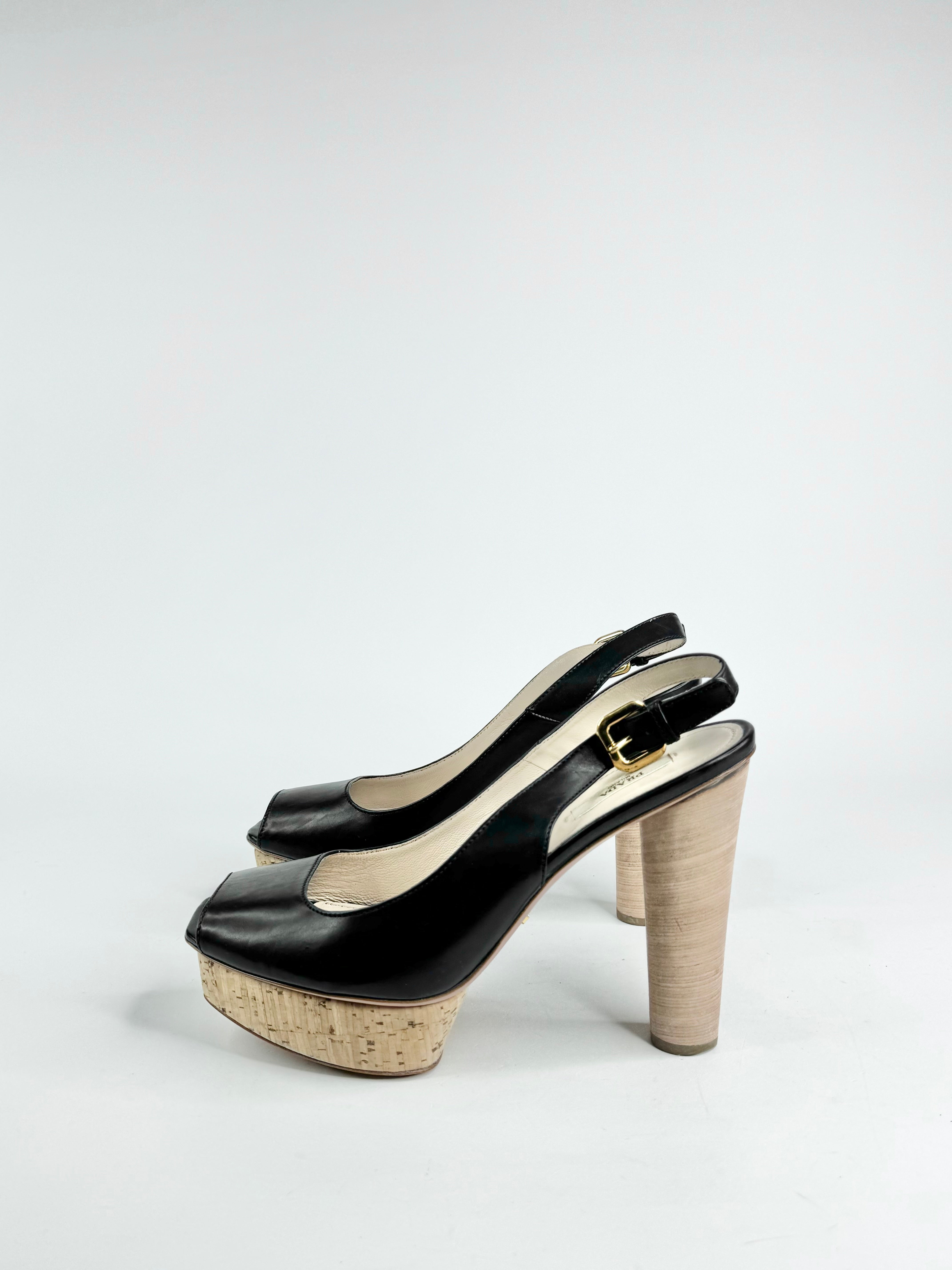 Prada Black Peep Top Platform Pumps - EU39.5