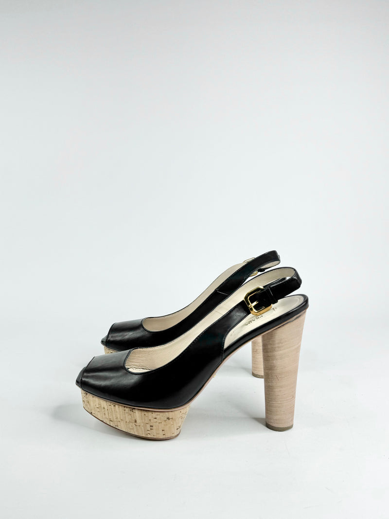 Prada Black Peep Top Platform Pumps - EU39.5