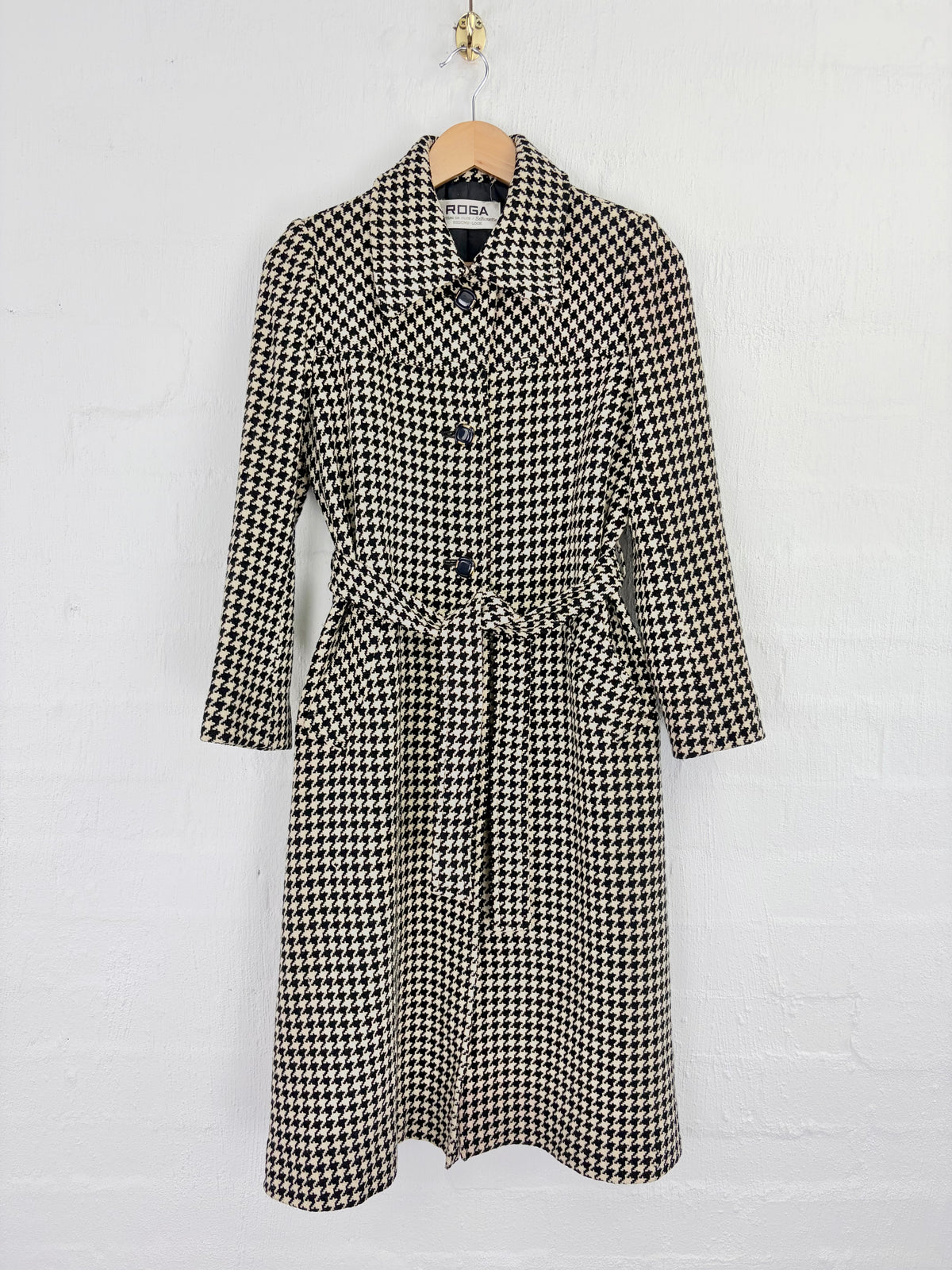 Vintage Roga Black & Cream Houndstooth Wool Coat - AU8/10