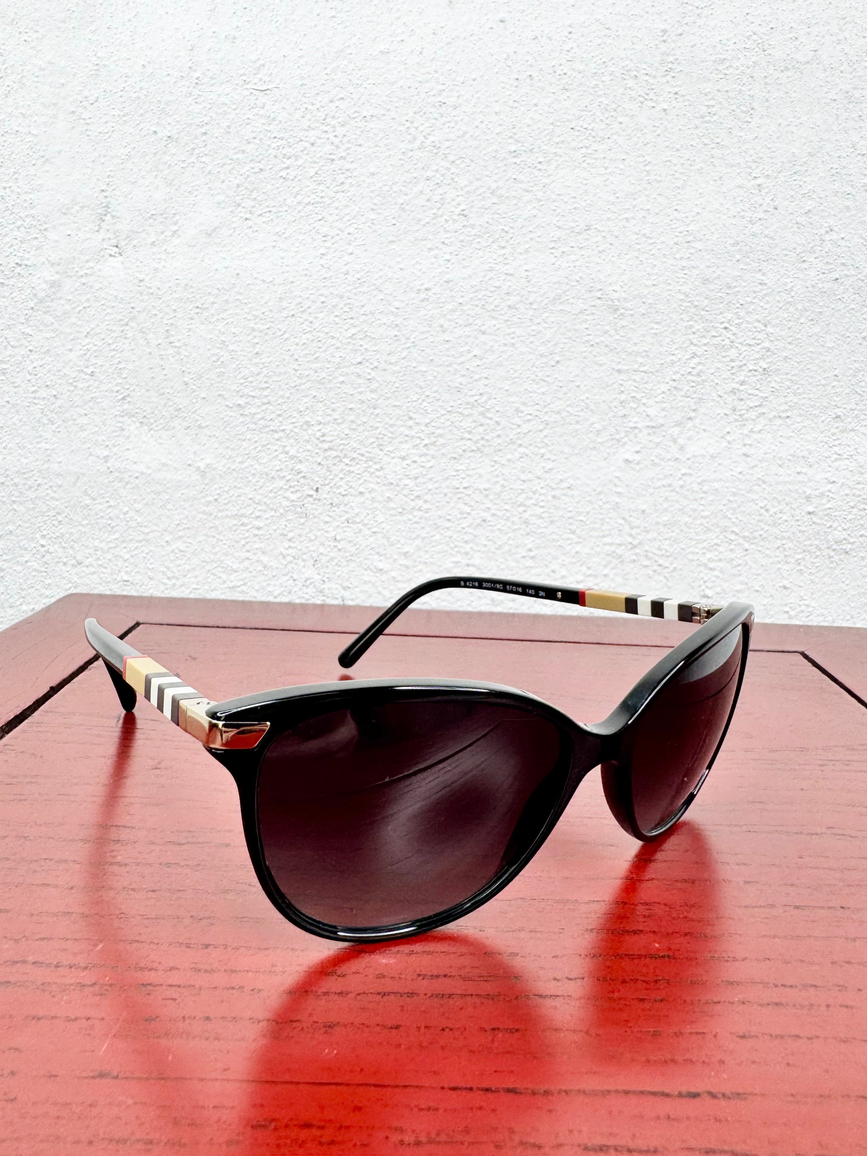 Burberry Cat Eye Nova Check Black Sunglasses