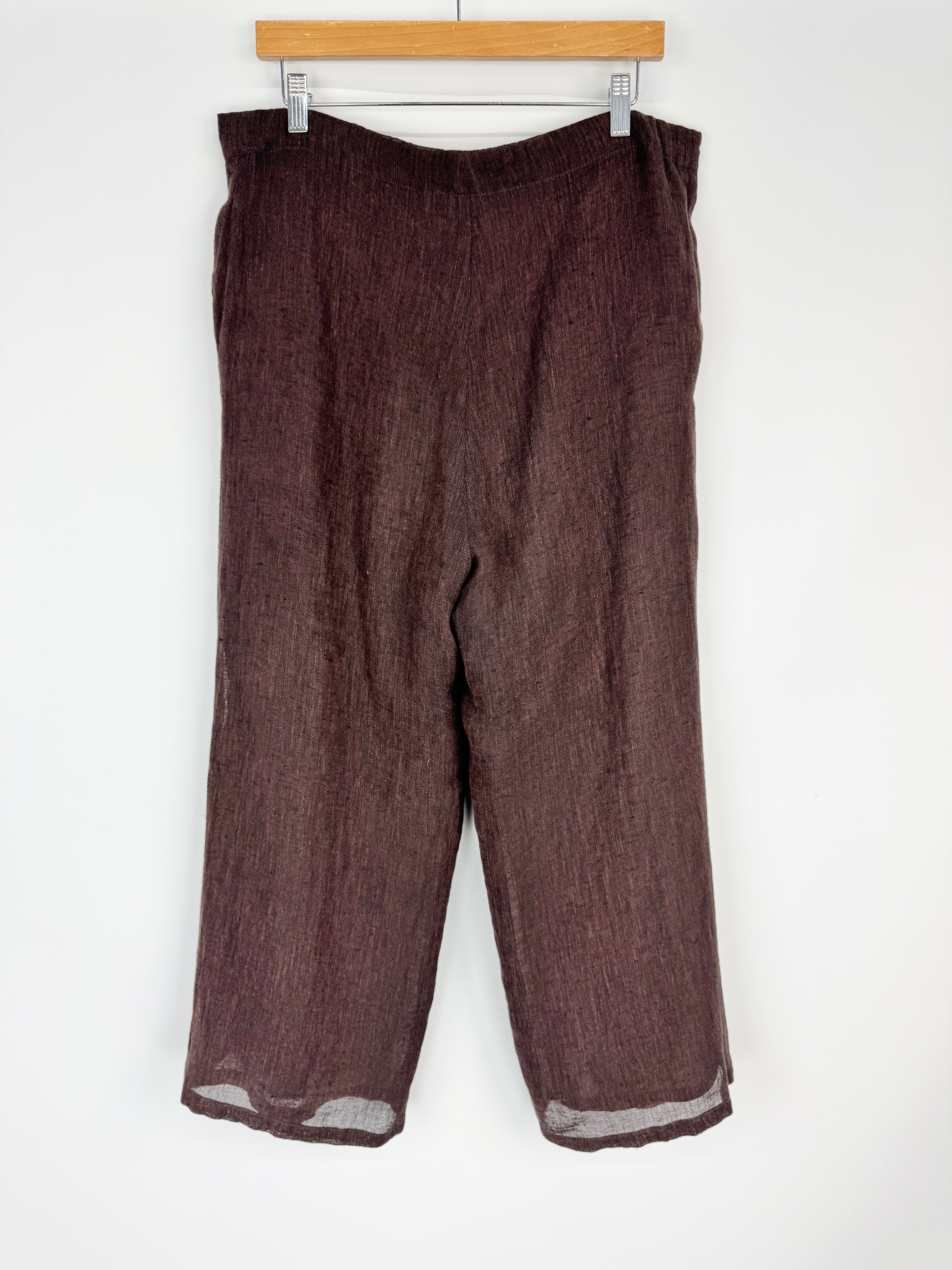 Digby's Dark Umber Linen Blend Wide Leg Slacks - AU12/14