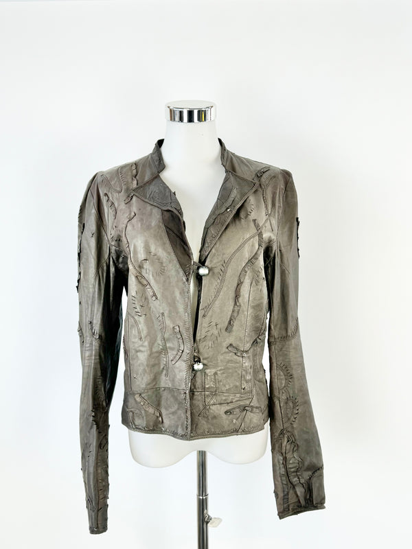 Sylvie Schimmel Lazer Cut Chocolate Leather Jacket - AU8/10