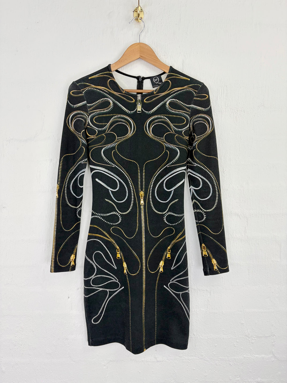 McQ 2013 Zipper Patterned Long Sleeve Bodycon Dress - AU8/10
