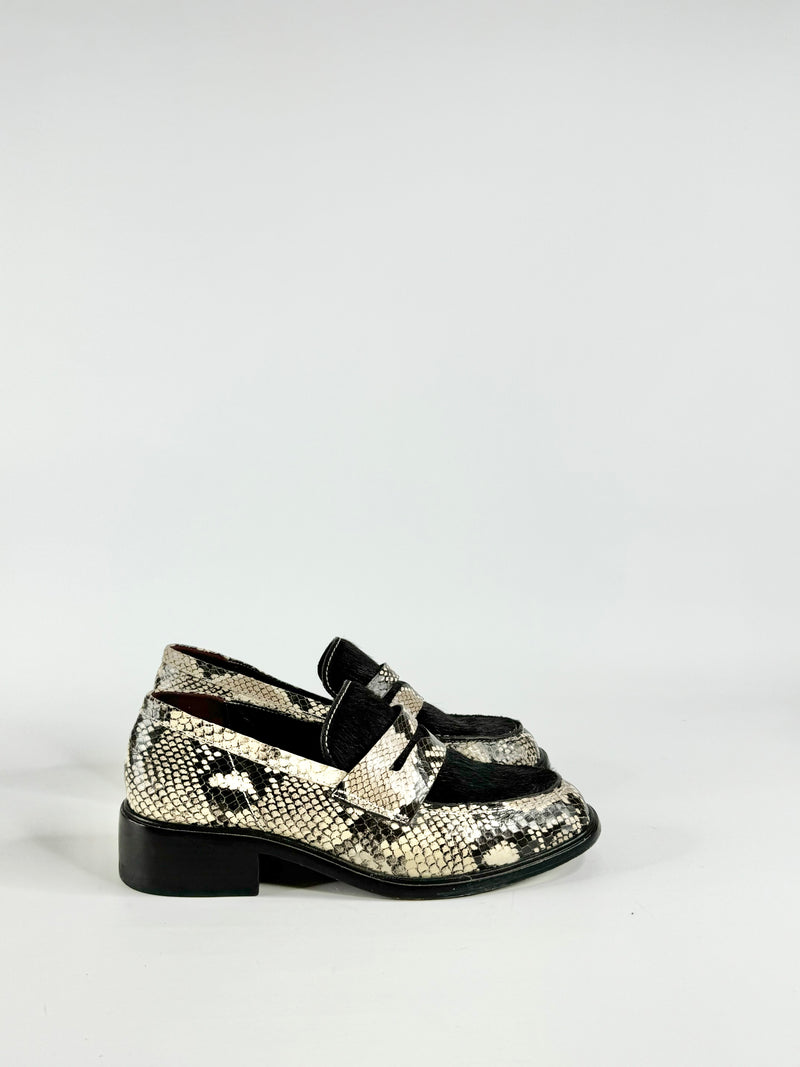 Zimmermann Black Fur & Lizard Pattern Loafers - EU39