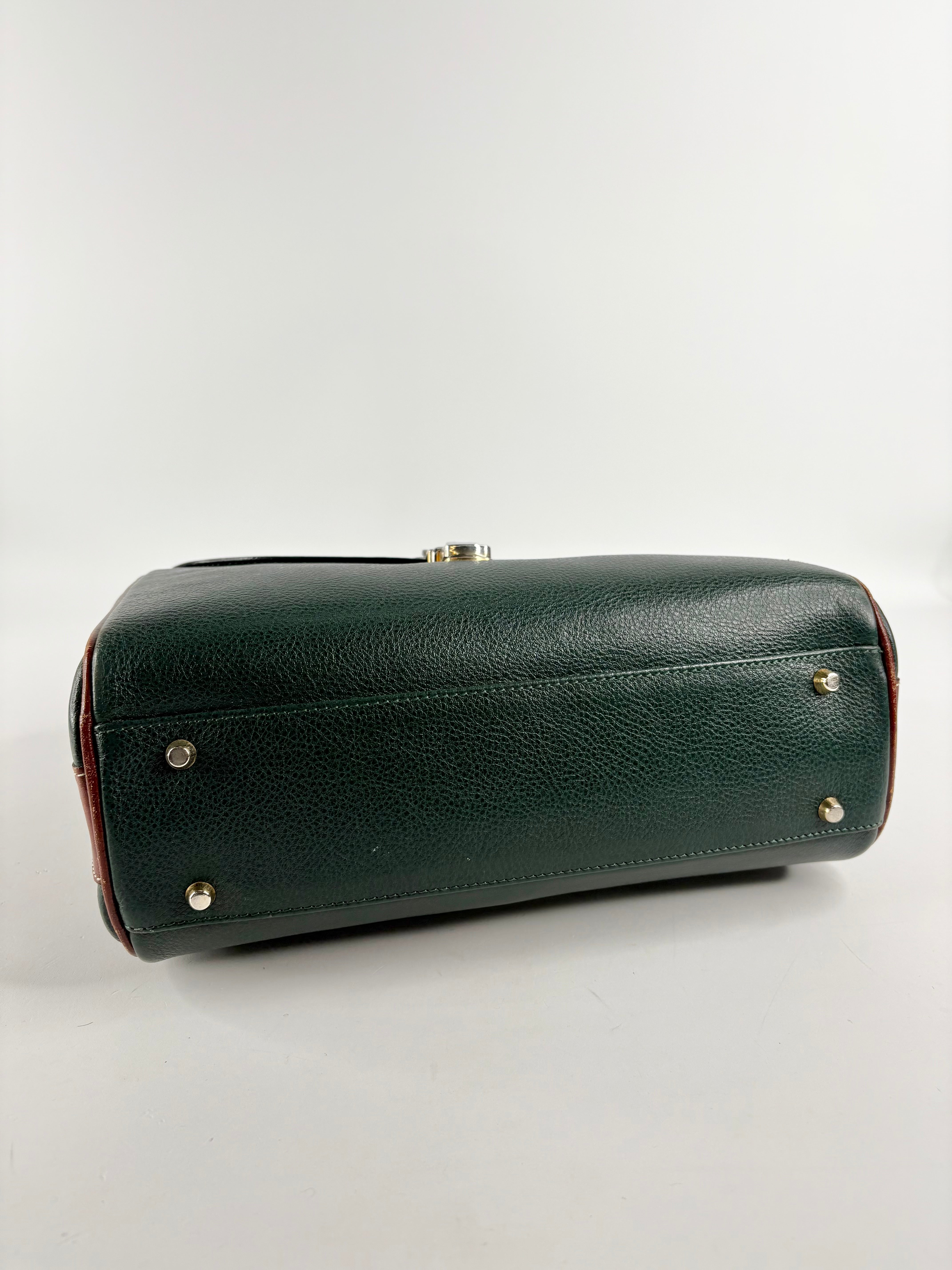 Bally Two-Tone Green & Mahogany Leather Shoulder Bag