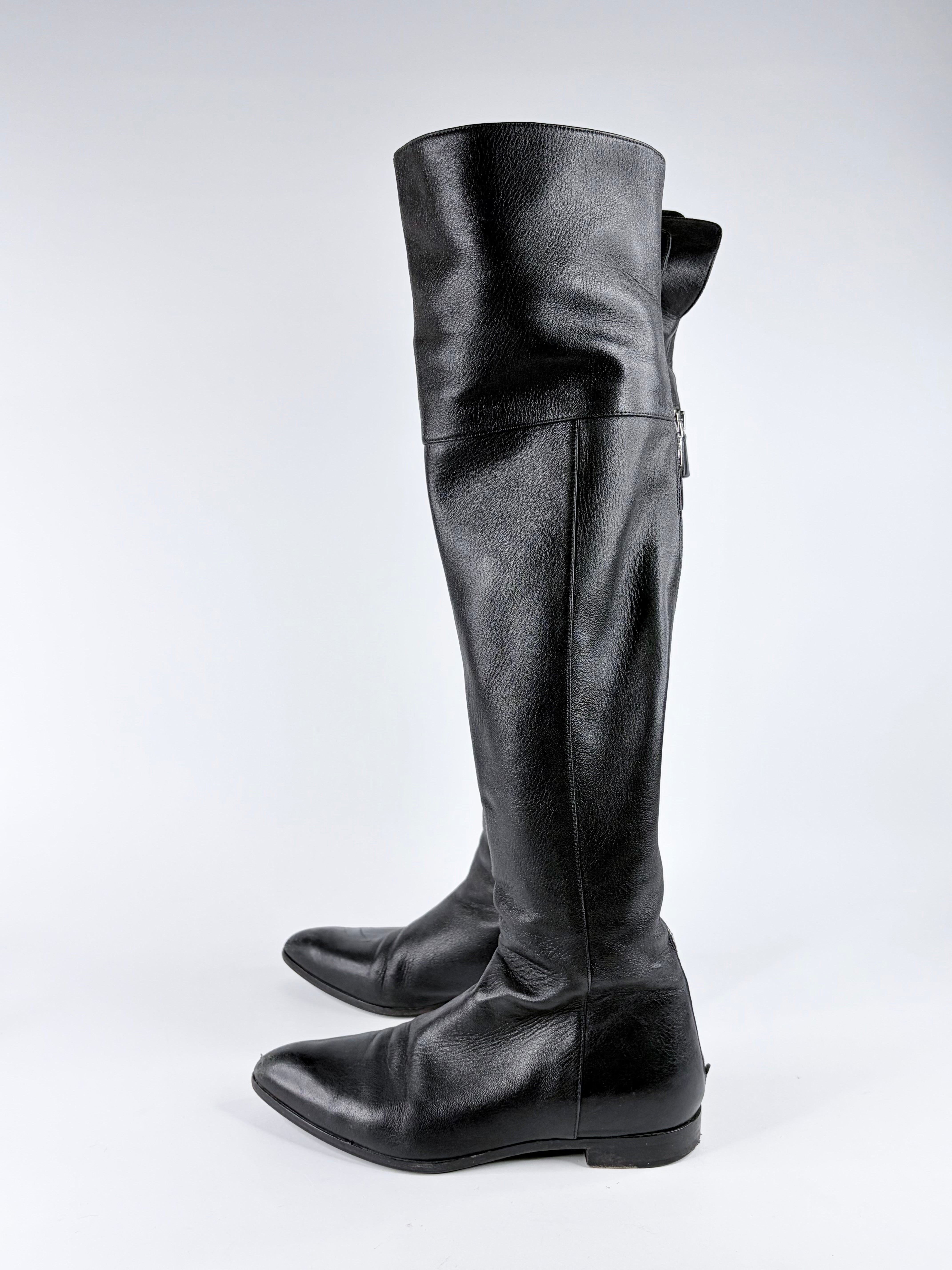 Prada Black Leather Thigh High Riding Boots - EU38