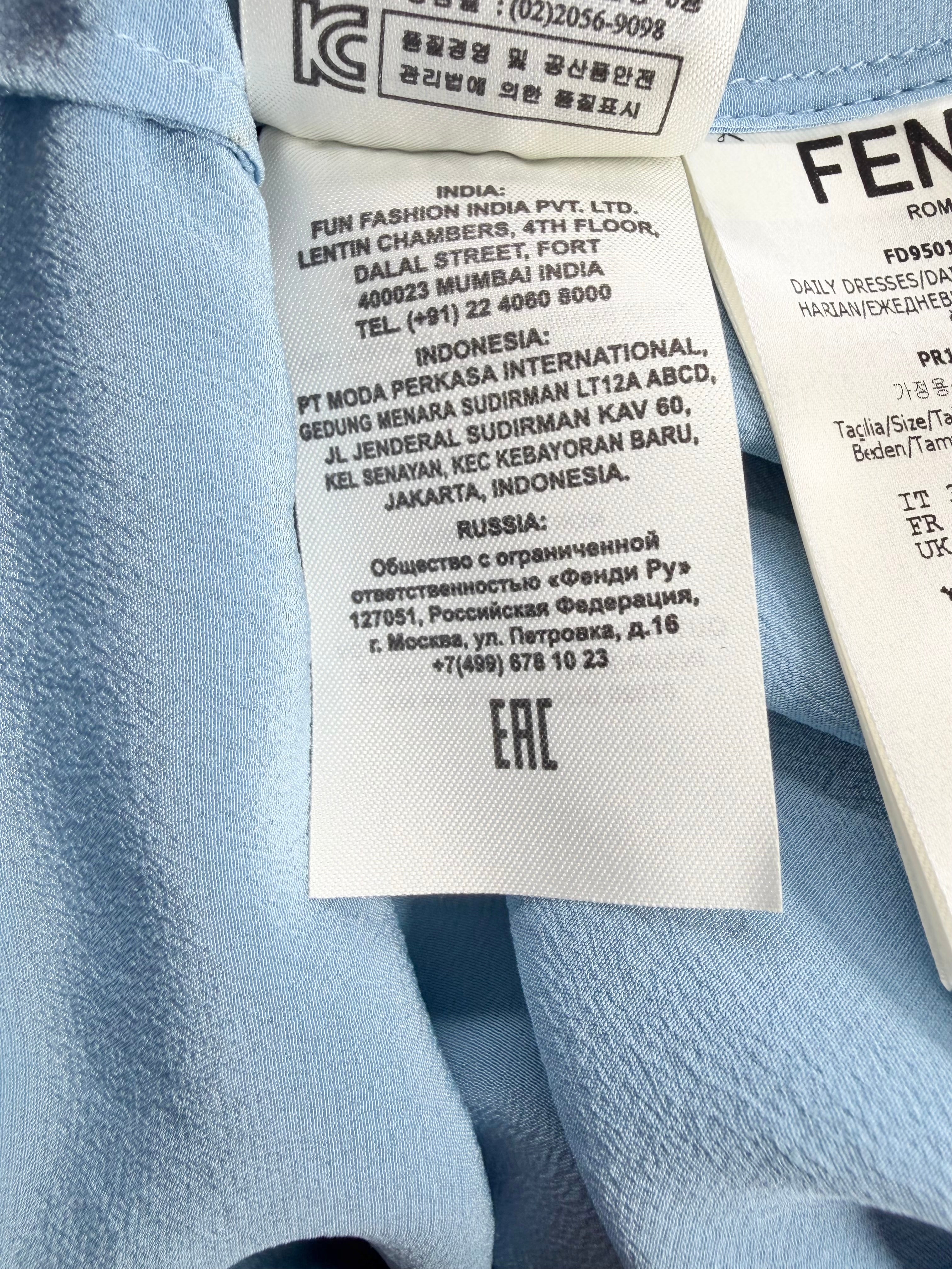 Fendi Sky Blue & Cream Silk Layered Pussy Bow Dress - AU6/8